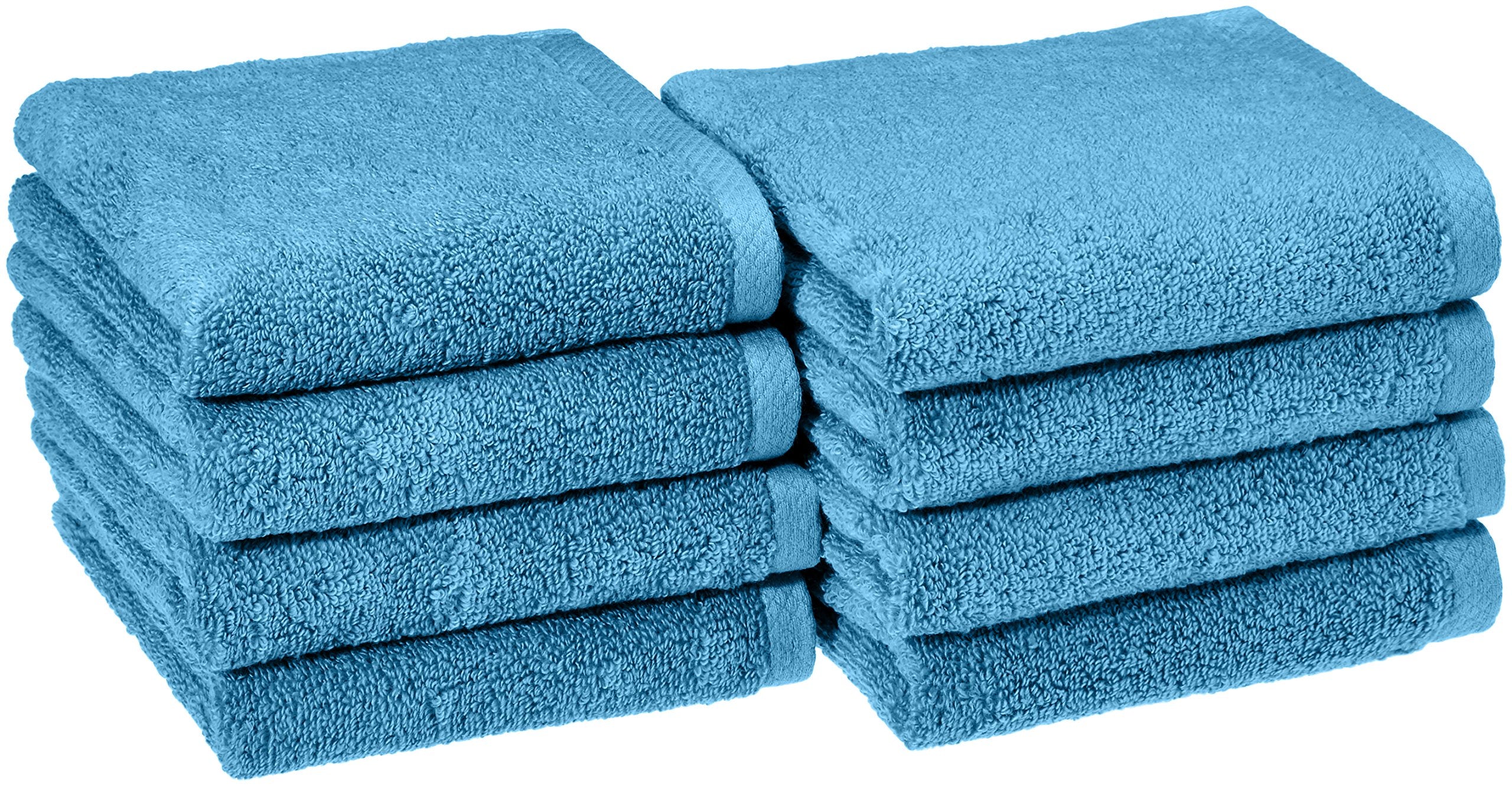 Amazon Basics Quick-Dry Hand Towels - 100% Cotton, 8-Pack, 28 x 16 inches, Lake Blue