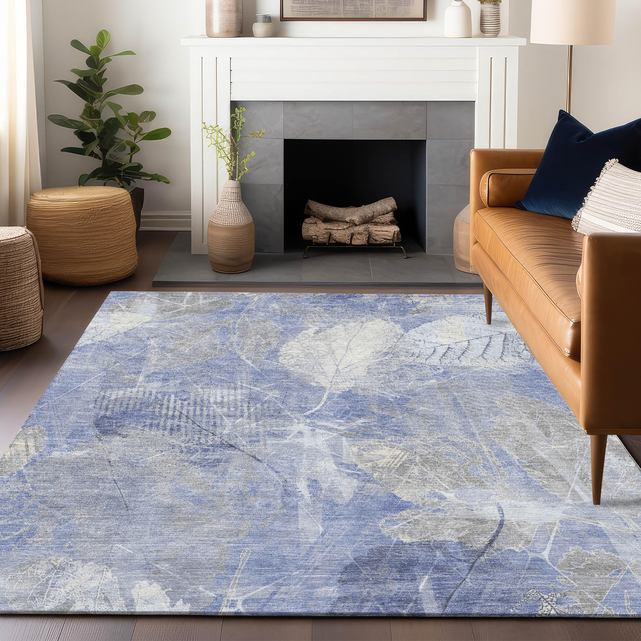Machine Washable Indoor/Outdoor Chantille Denim 9 x 12 Rug