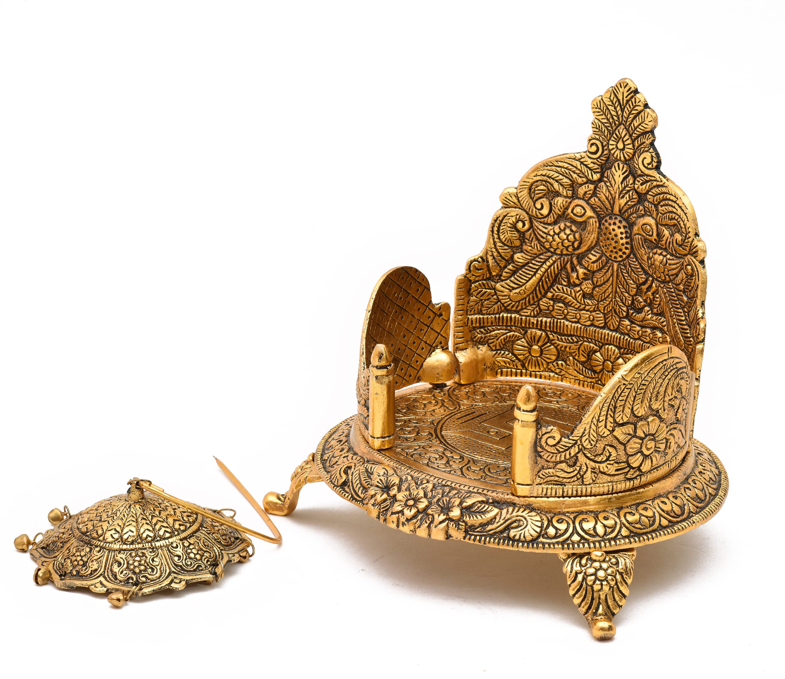 Nirmal Handicraft Gold Metal Handicraft Pooja Jhula | Swing| Palana | Ladoo Gopal Singhasan |Nand Gopal Palana | Hindola For Lad