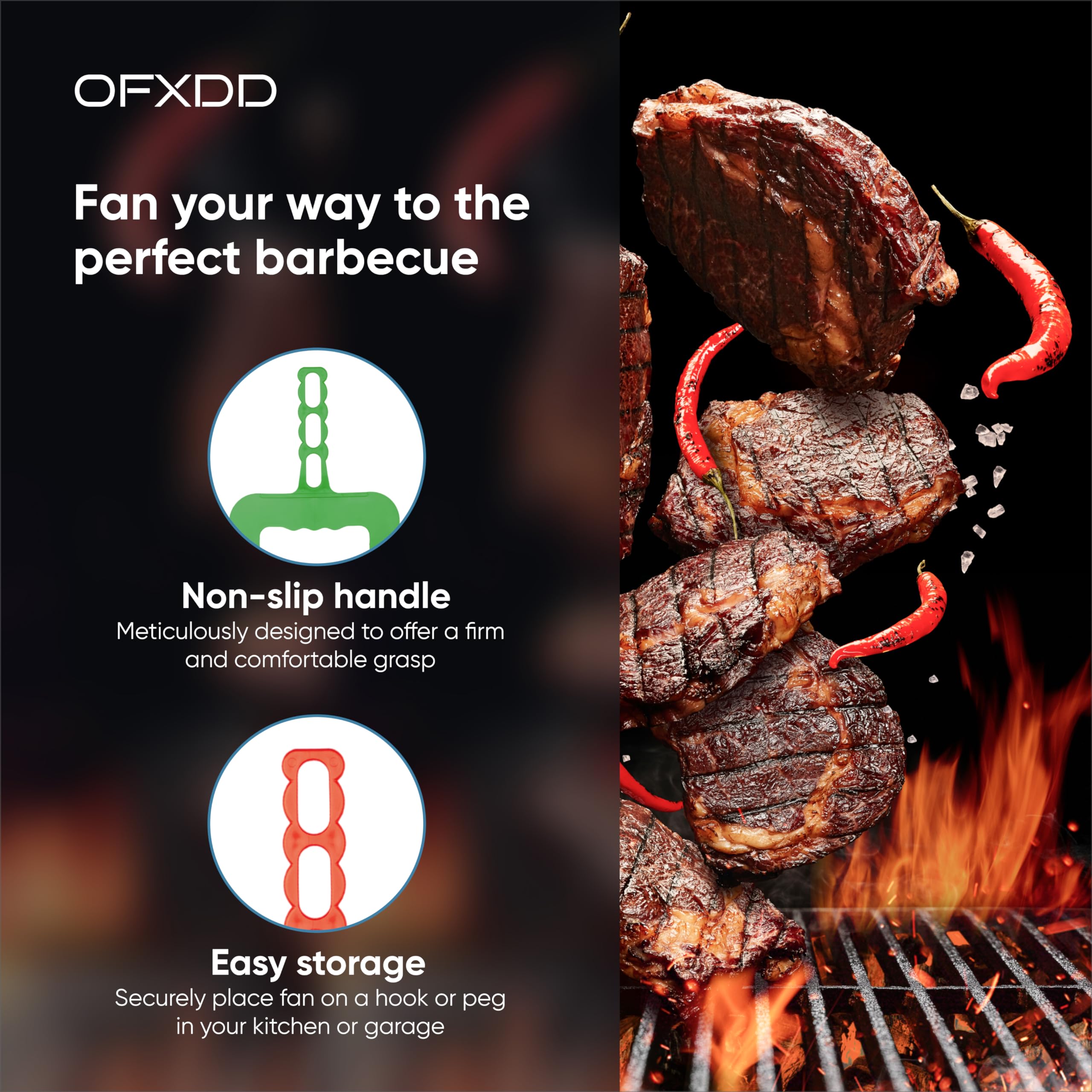 OFXDD Plastic Hand BBQ Grill Barbecue Fire Starter with Hang - Pack of 6 - Strong Fan for Charcoal Barbeque