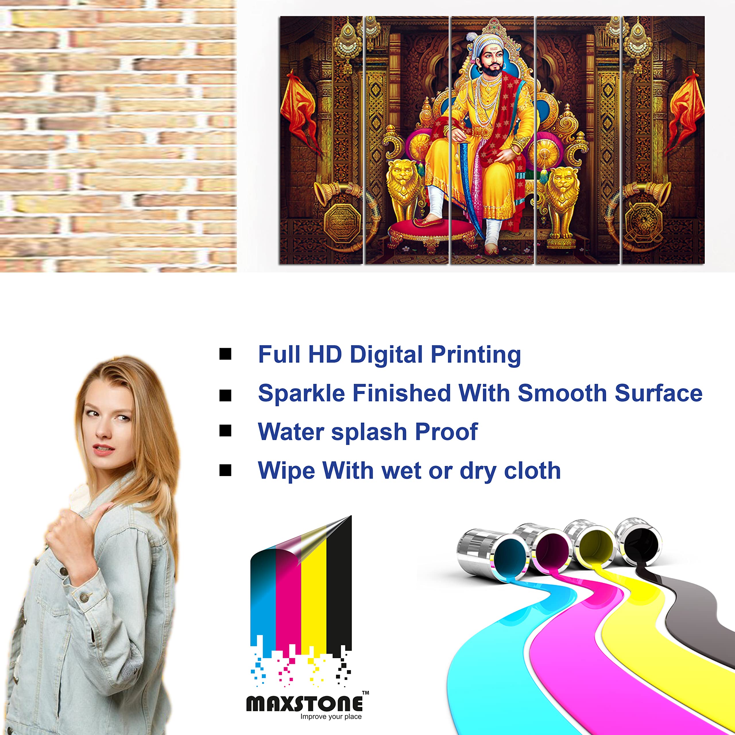 Maxstone Improve Your Place Nylon Chhatrapati Shivaji Maharaj Wall Painting With Multiple Frame (Multicolour , 30X50 Inch , Larg