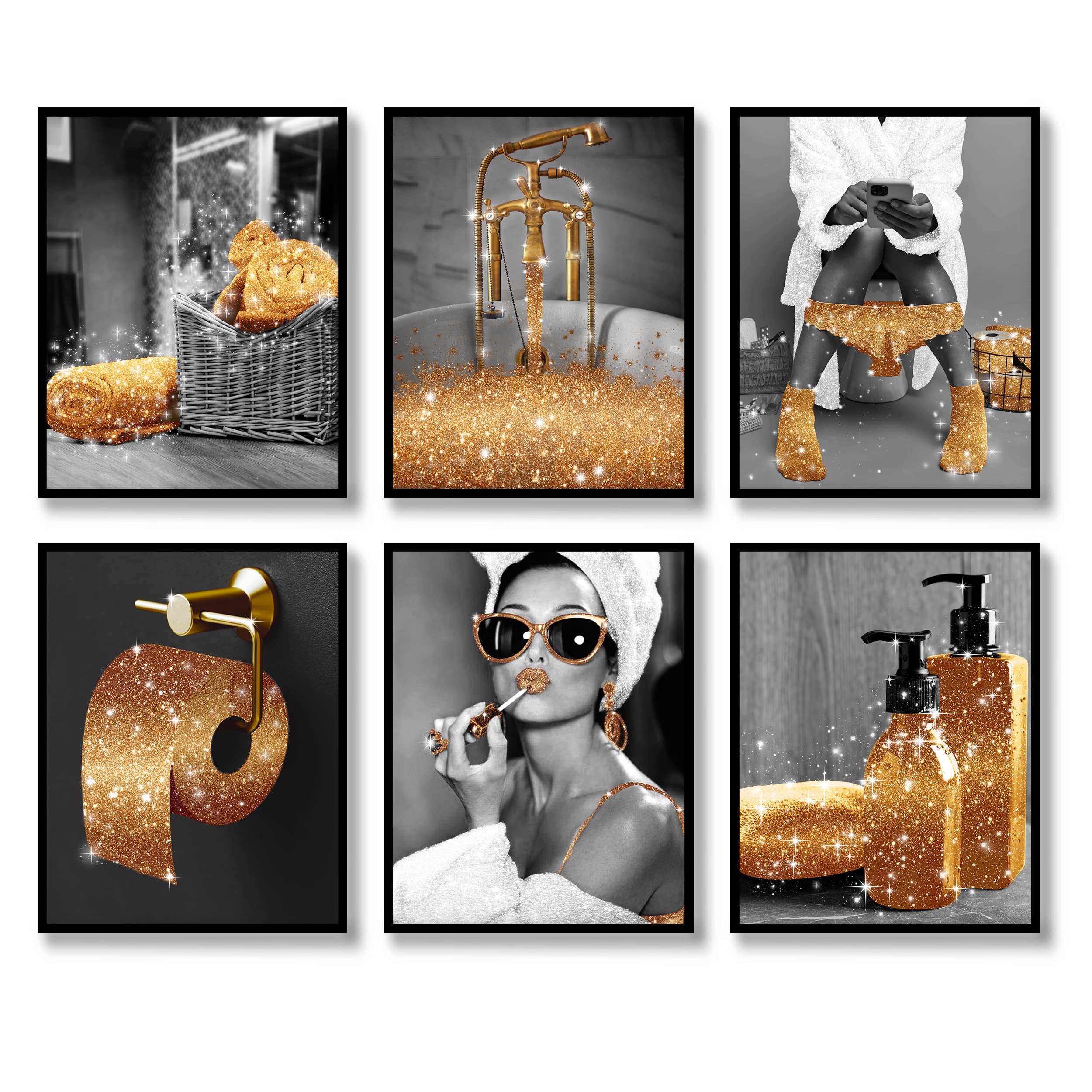 Luodroduo Wall Art Set Of 6 Black And White Glam Posters, 11X14 Unframed, Bathroom Wall Decor, Modern Women, Fashion, Waterproof