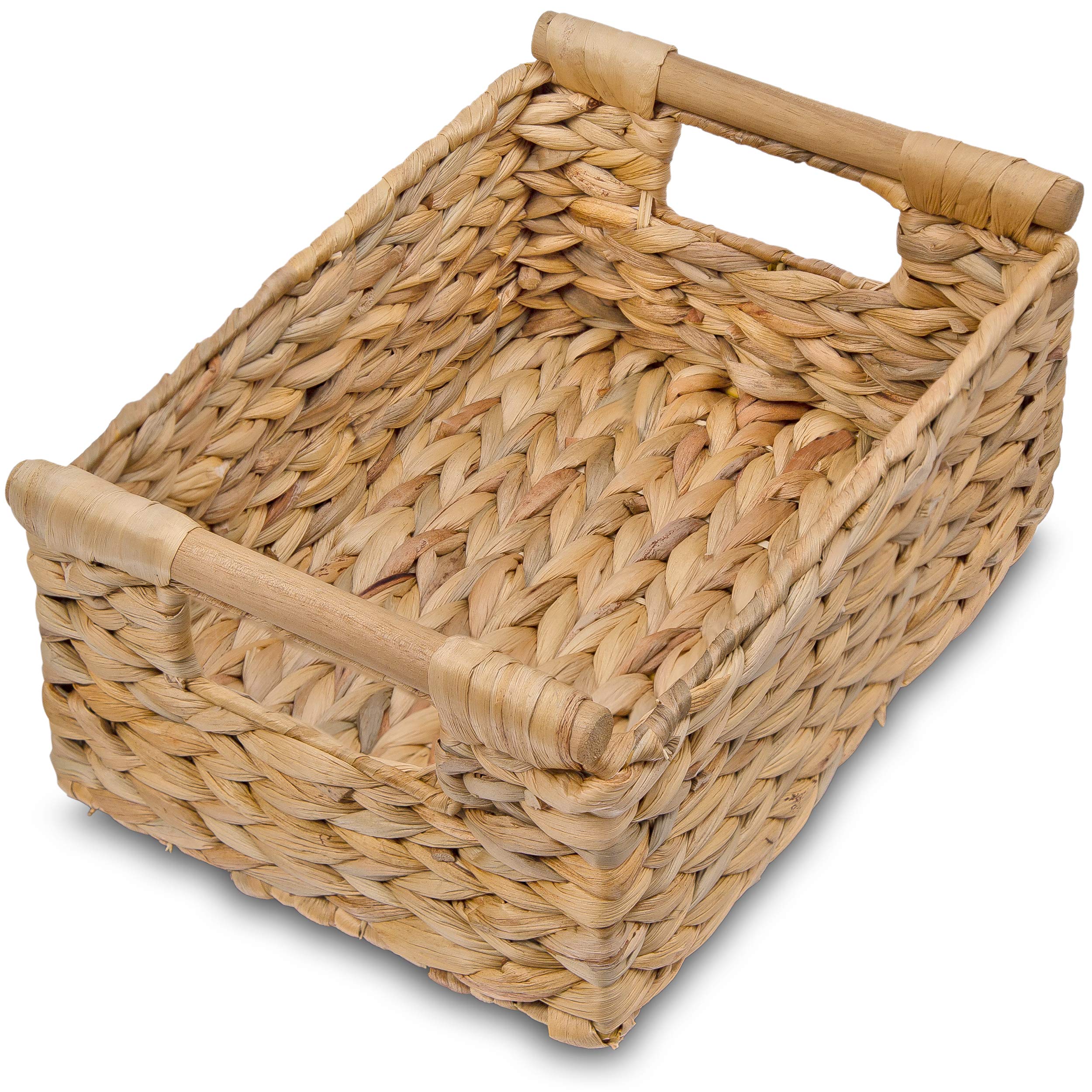 Vatima Hyacinth Small Wicker Basket 11.6X8.1X4.9'' - Bathroom Organizer, Wooden Handle, Decorative Storage