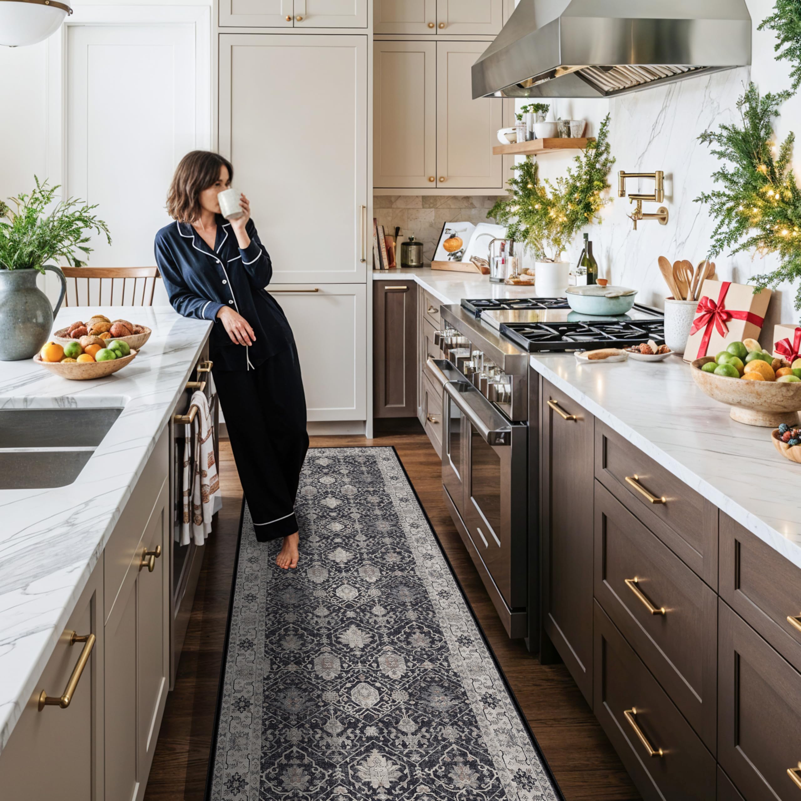 Hallway Washable Runner Rug - 3x10 Kitchen Rugs Entryway Rug Runner Vintage Soft Floor Mat Non Slip Indoor Farmhouse Carpet for