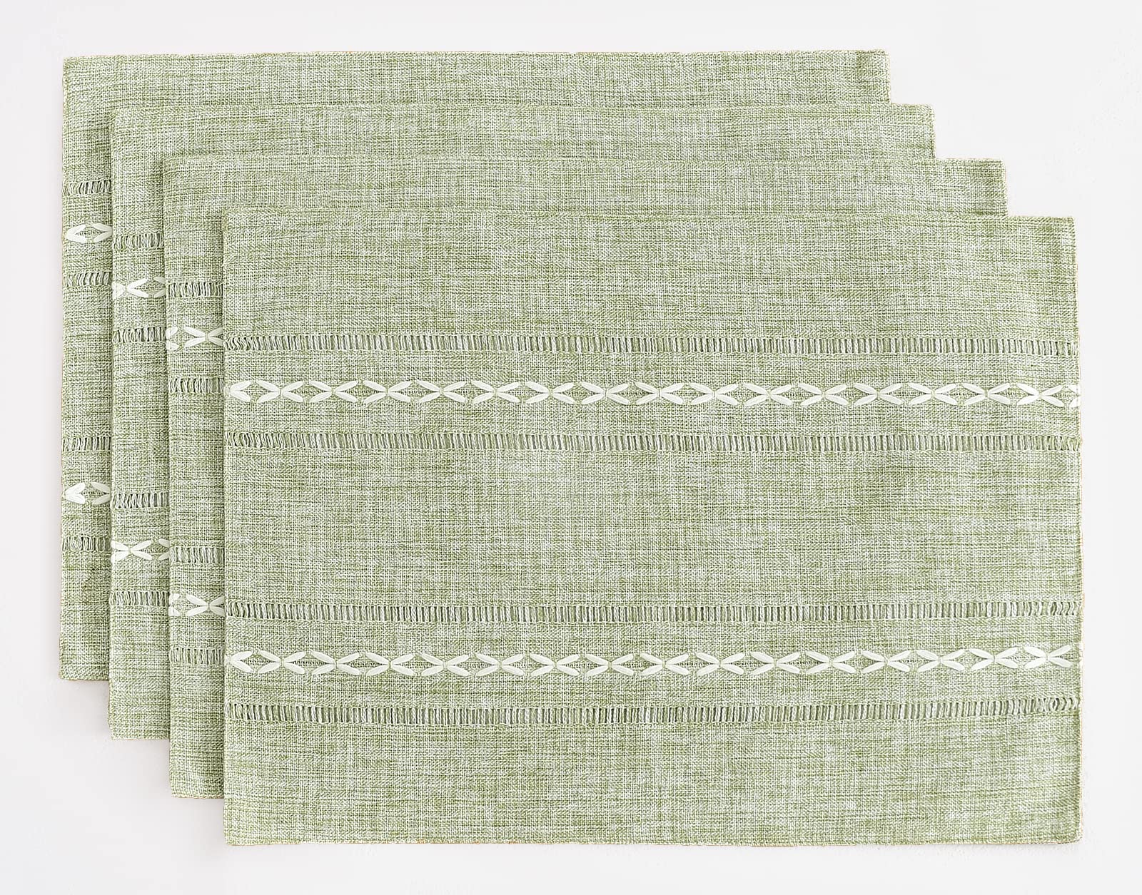 Wracra Cotton Linen Placemats, 14 X 19 Inch Set Of 4 Fete Placemats Rustic Hemstitch Place Mats For Kitchen Table And Heat Resis