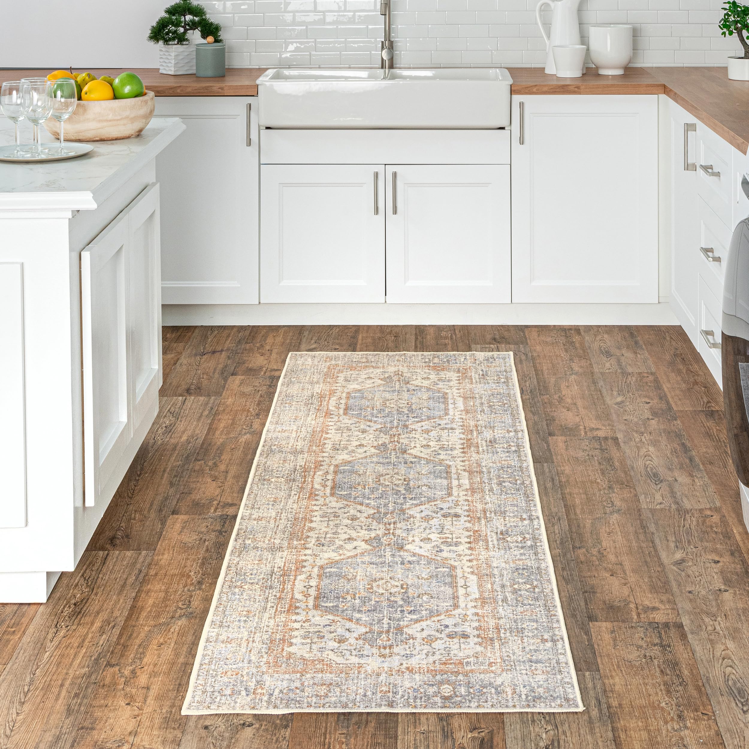 nuLOOM Jacquie Machine Washable Vintage Floral Ultra Thin Runner Rug  2' 6'' x 12'  Grey