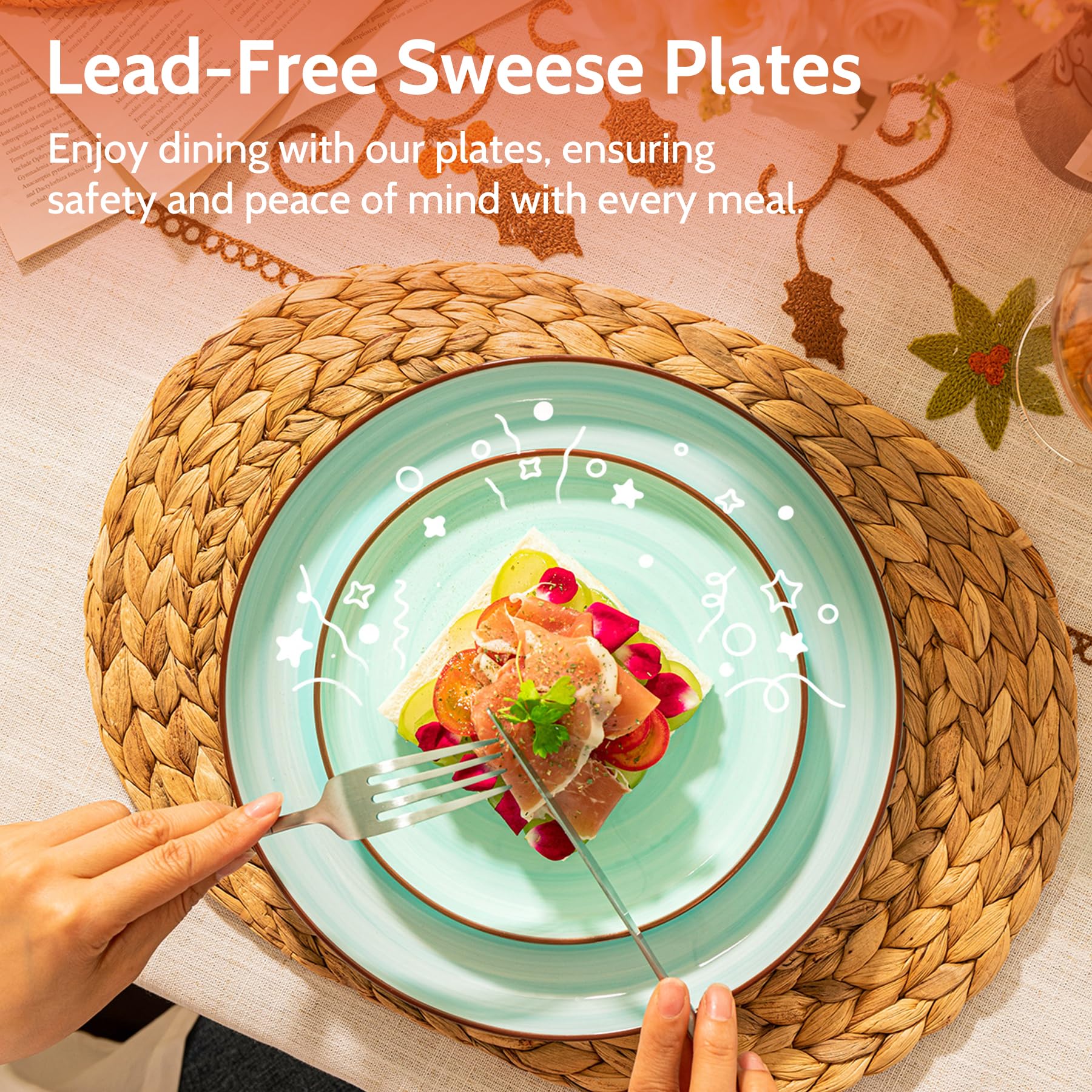 Sweese Dessert Plates, 7.4 Inch Porcelain Round Salad Plates, Appetizer Plates For Kitchen, Small Plates Set Of 6, Dishwasher, O