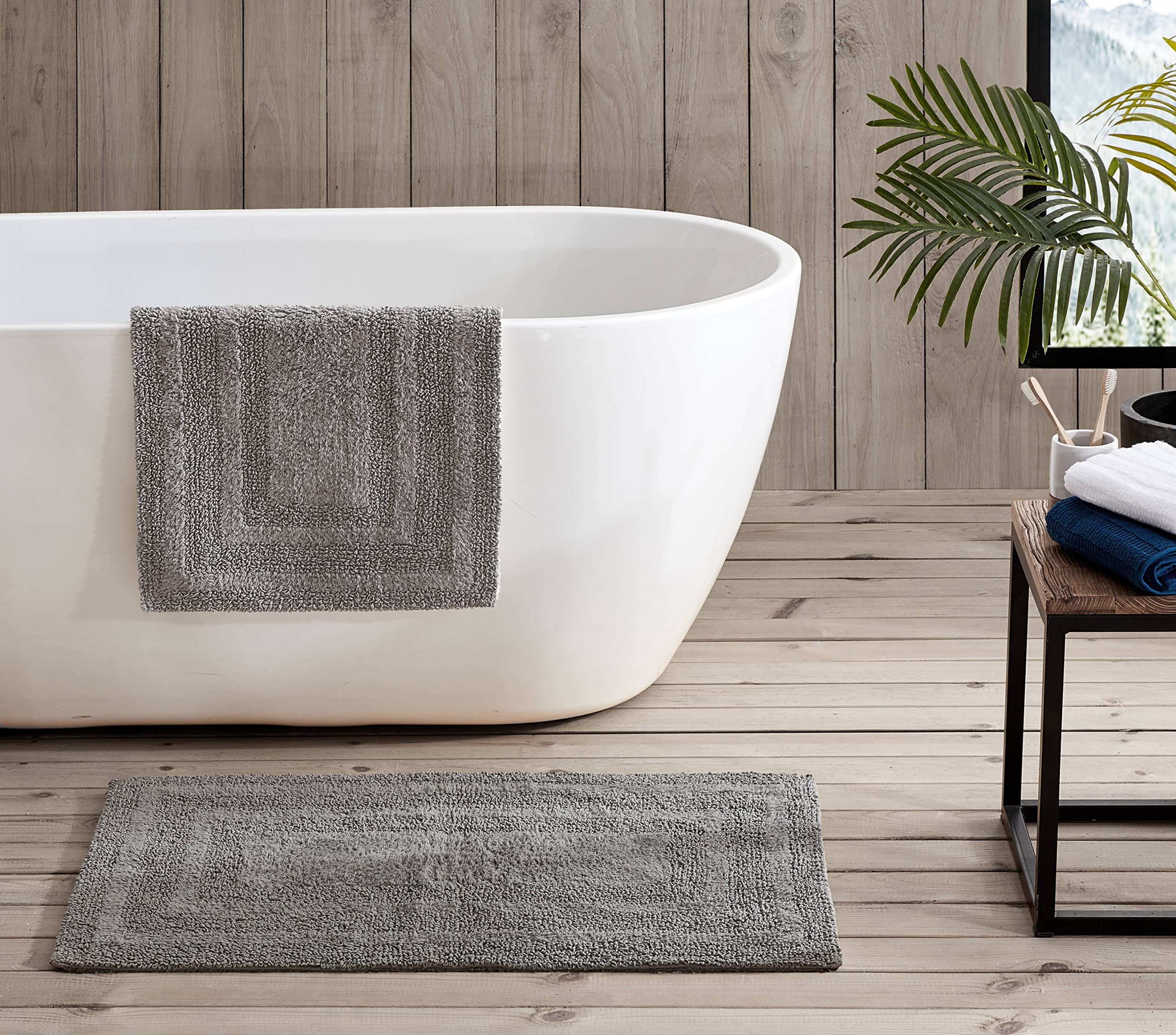 Eddie Bauer - Bathroom Rugs Set, Soft Tufted Cotton Bathroom Decor, Super Absorbent & Quick Dry (Logan Chrome Grey, 2 Piece)