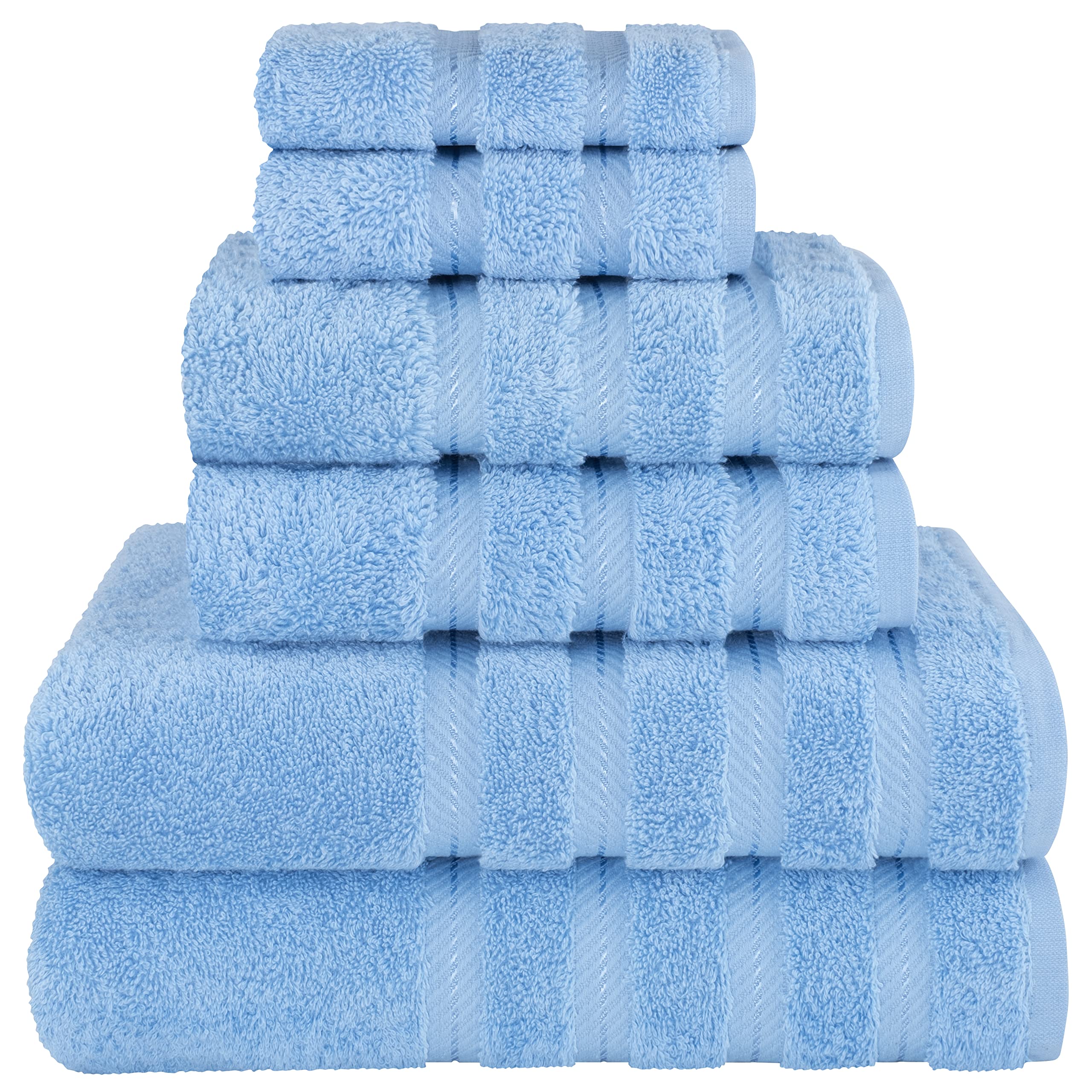American Soft Linen 6 Piece Towel Set, 2 Bath Towels 2 Hand Towels 2 Washcloths, 100% Turkish Cotton Towels For Bathroom, Sky Bl