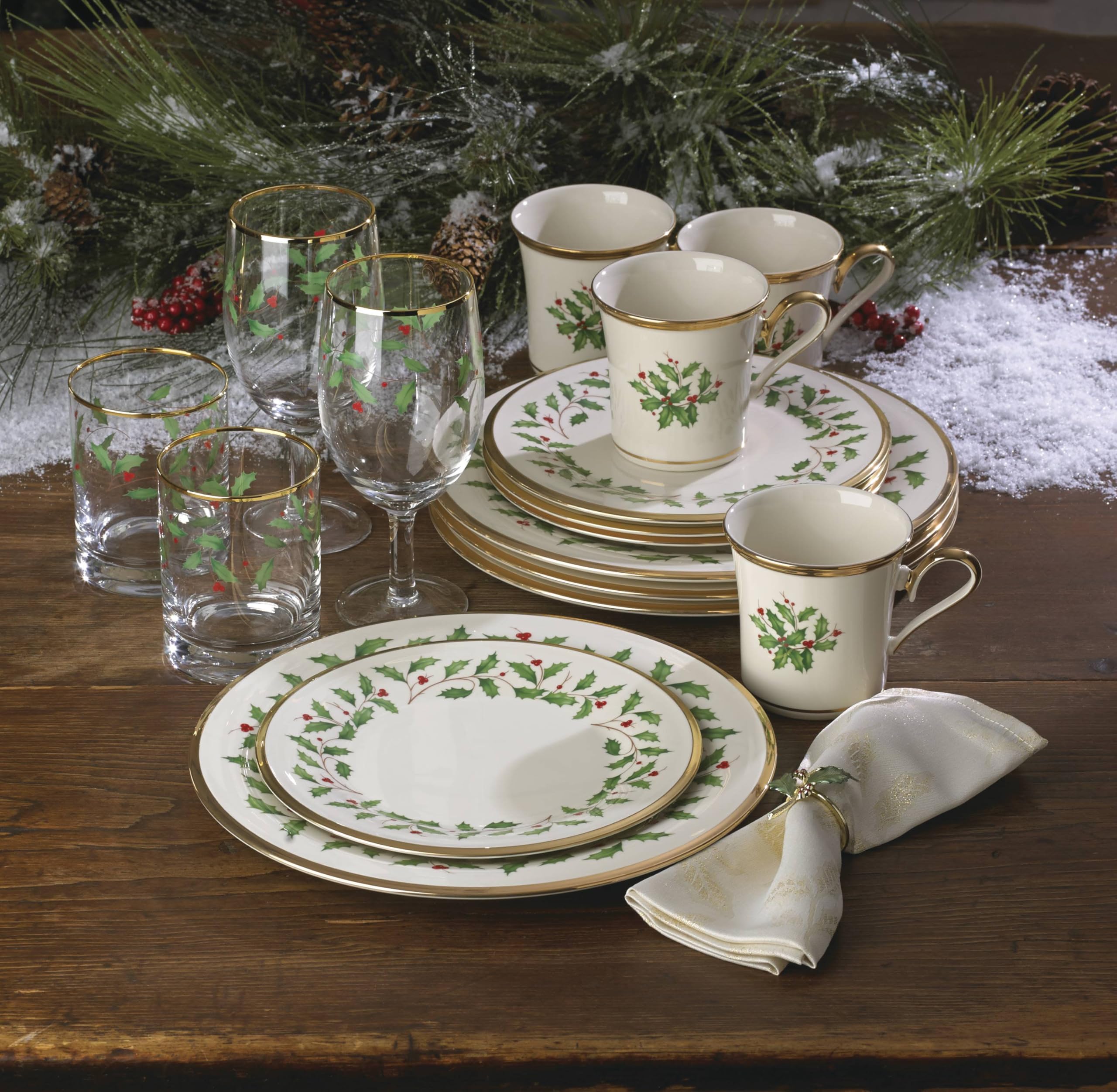 Lenox Holiday Dinnerware Salad Plates Set of 4, Red & Green Porcelain, Model 897083