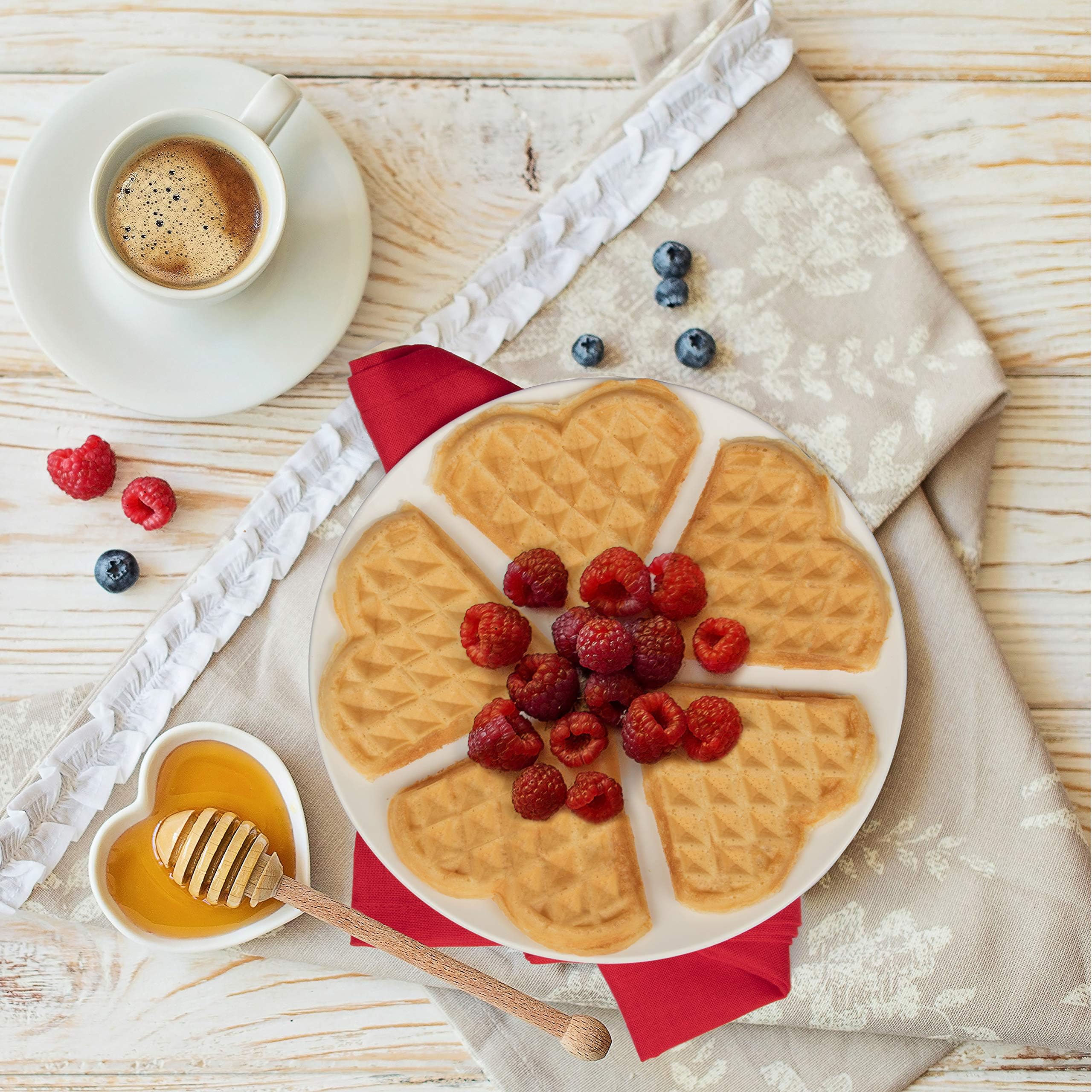 Heart Waffle Maker - Makes 5 Heart-Shaped Waffles for Christmas Holiday Breakfast - Nonstick Baker for Easy Cleanup  Electric Waffler Griddle Iron w Adjustable Browning Control- Gift for Loved Ones