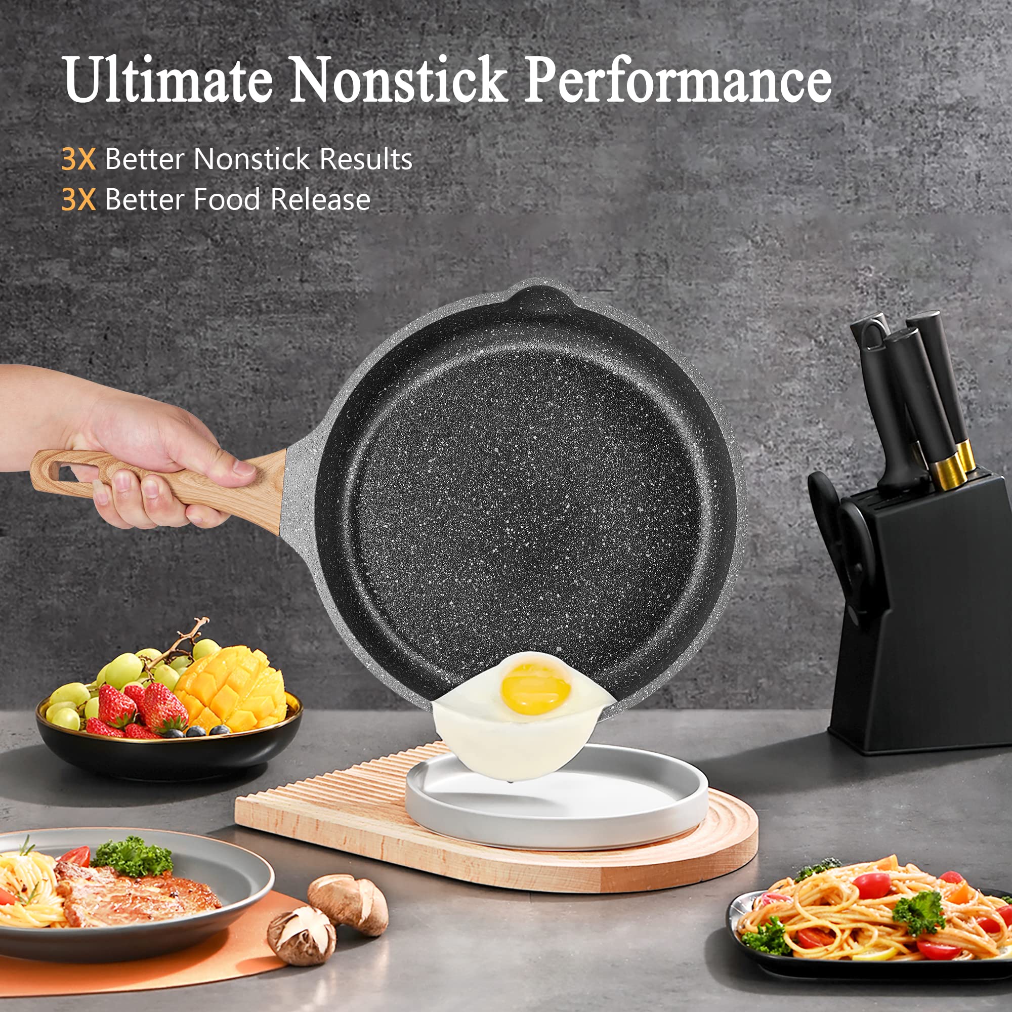 Yiifeeo Non Stick Frying Pan Set Granite Skillet Set With 100% Pfoa & Ptfe Free, Induction Egg Omelette Pans For Cooking Pan Set