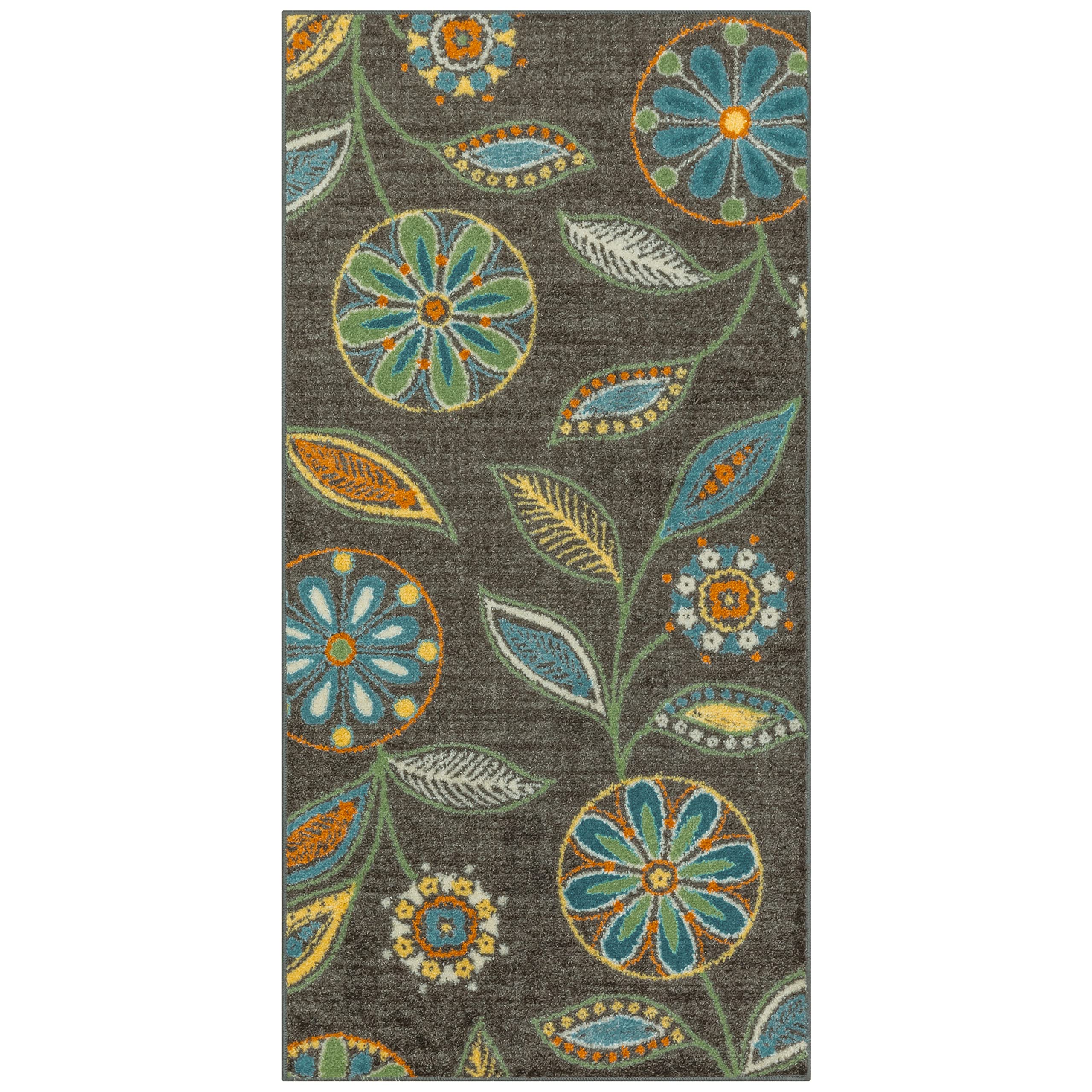 Maples Rugs Reggie Floral Runner Rug - Made in USA - Washable, Non Slip Indoor Carpet for Kitchen, Hallway, and Laundry Room, 2