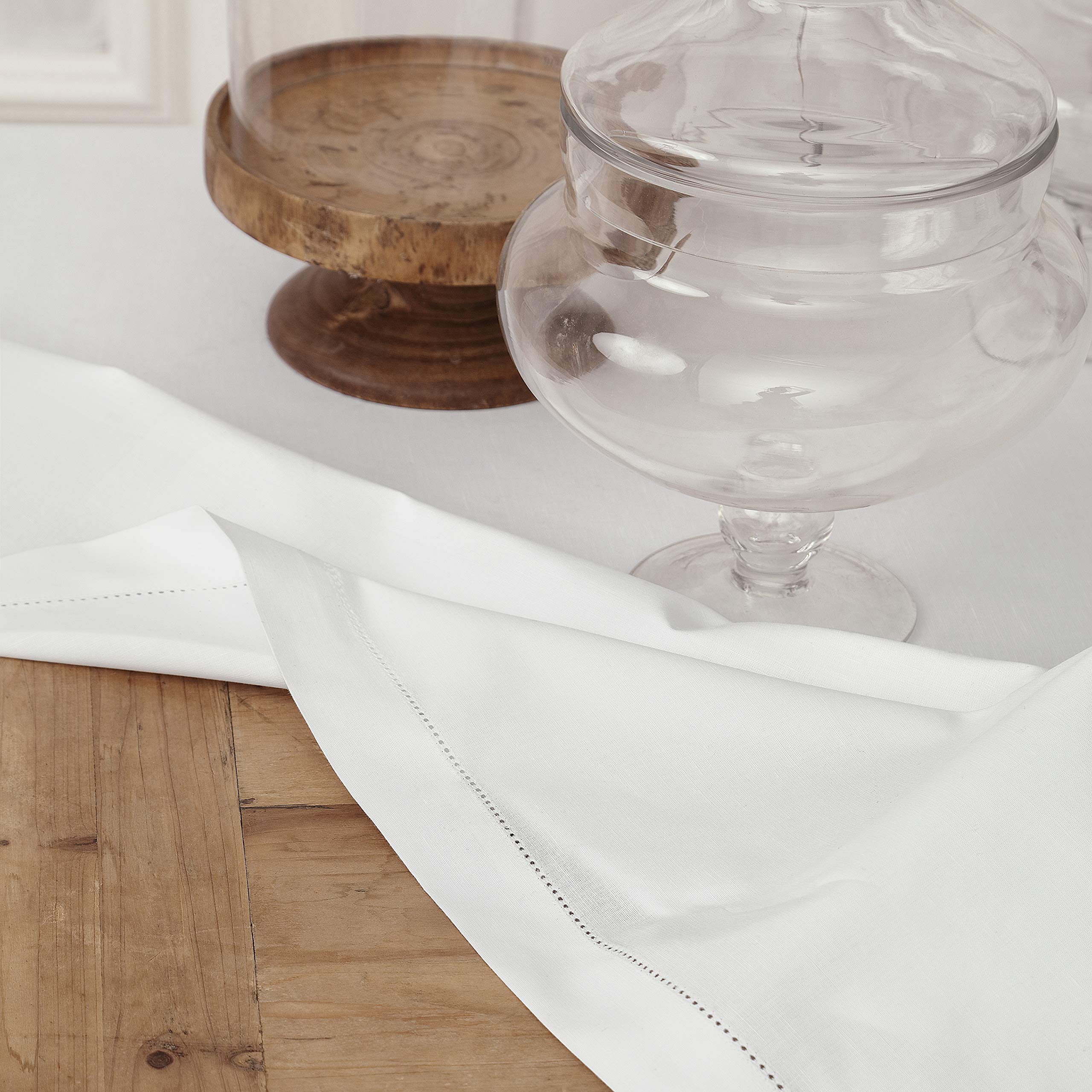 Solino Home White Tablecloth - Cotton Linen Hemstitch Tablecloth 58 X 84 Inch - Machine Washable Rectangle Table Cloth For Fall,