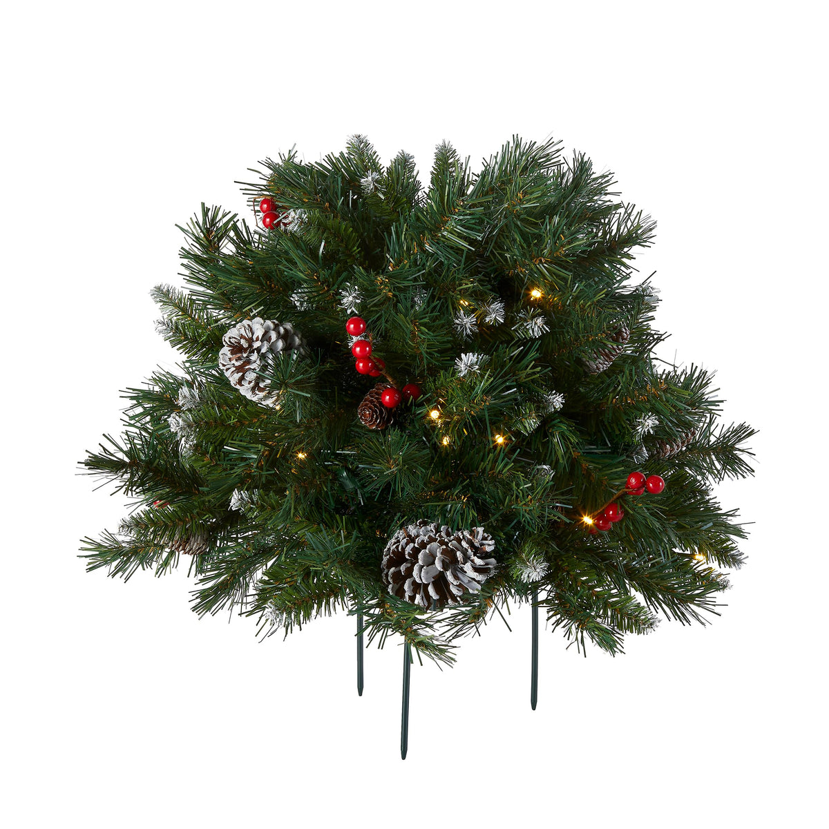 National Tree Company National Tree 18 Inch Frosted Urn Filler With Cones, Red Berries, Tripod Stake And 35 Warm White Battery O