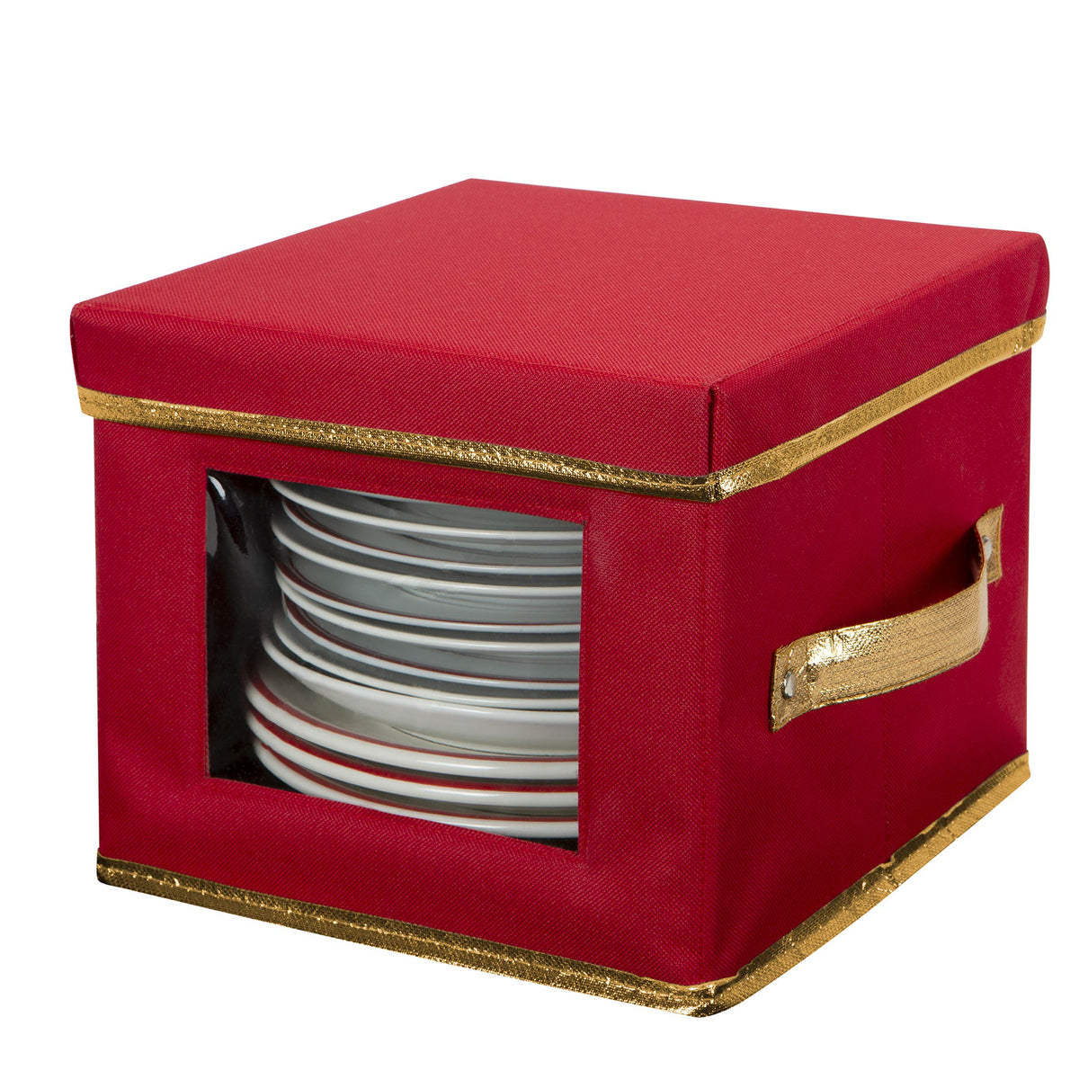 Simplify Holiday Salad Plate Dinnerware Storage Box | 9.45 Inch | Christmas China | 12 Felt Dividers | Tableware Setting | Red