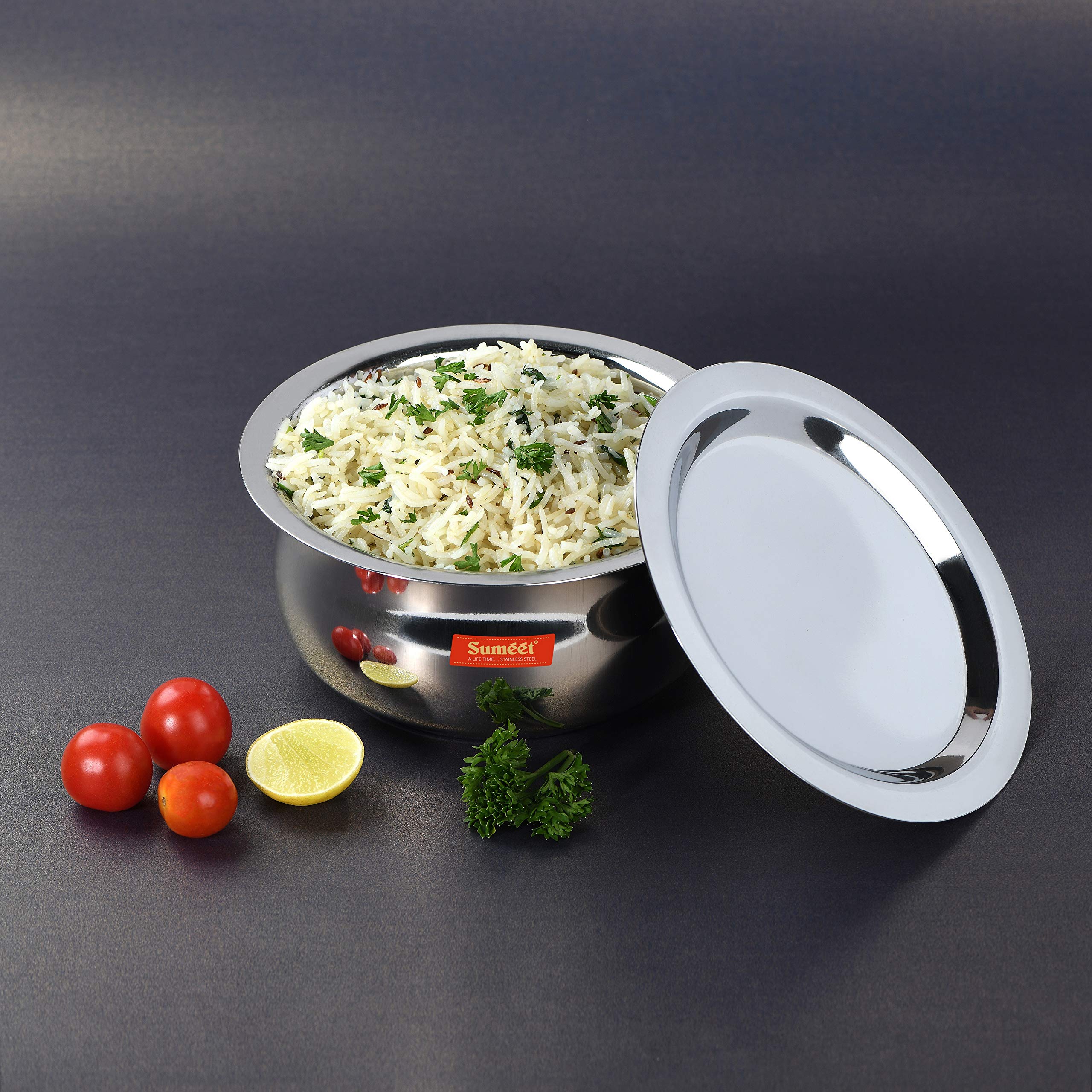 Sumeet Stainless Steel Belly Shape 4 Pc Tope/Cookware/Pot Set with Lid 380ML, 500ML, 780ML, 1.1Ltr, (Silver)