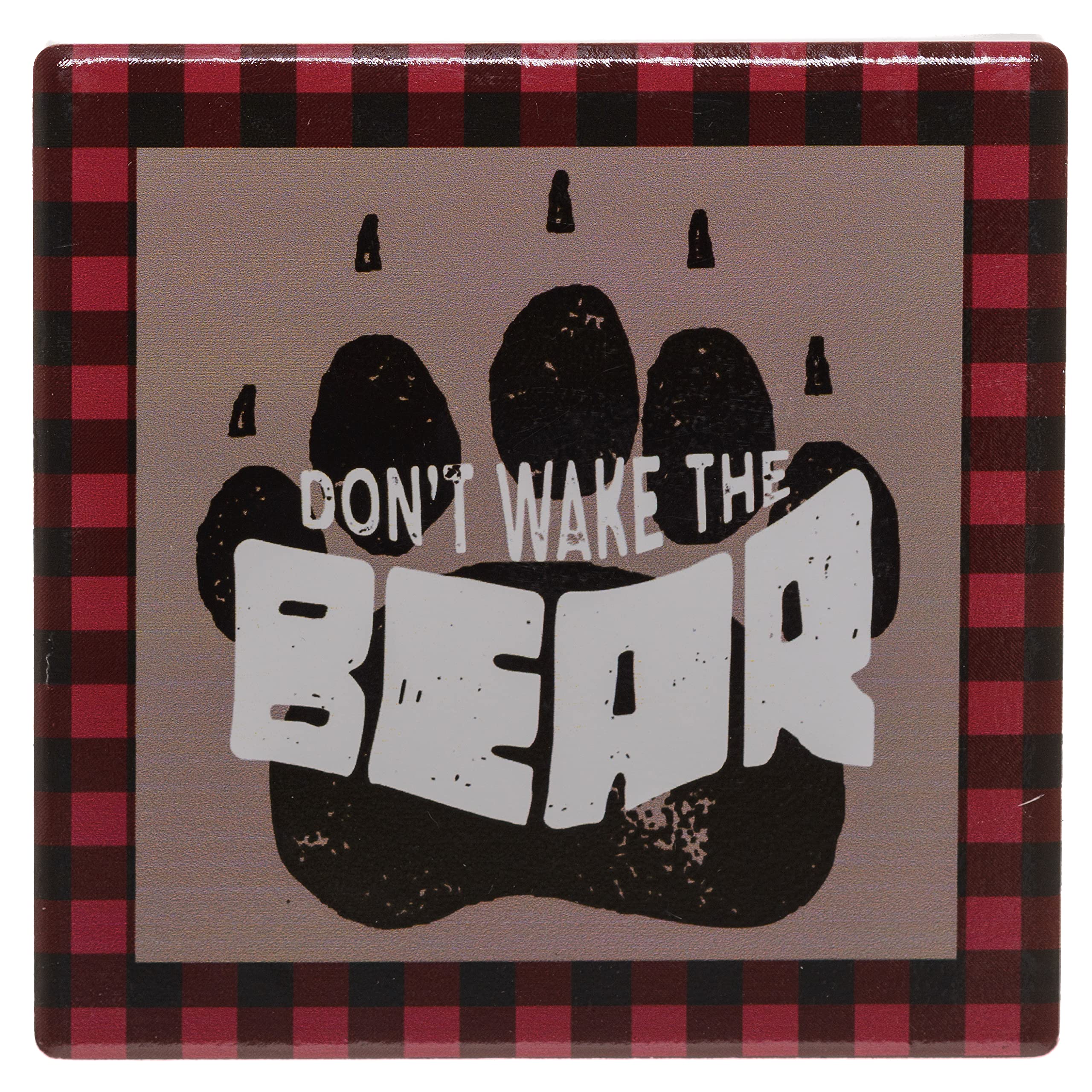 Pine Ridge Black Bear Buffalo Plaid Coasters For Drinks - Welcome To The Cabin And Dont Wake The Bear Design With Cork Pads Coas