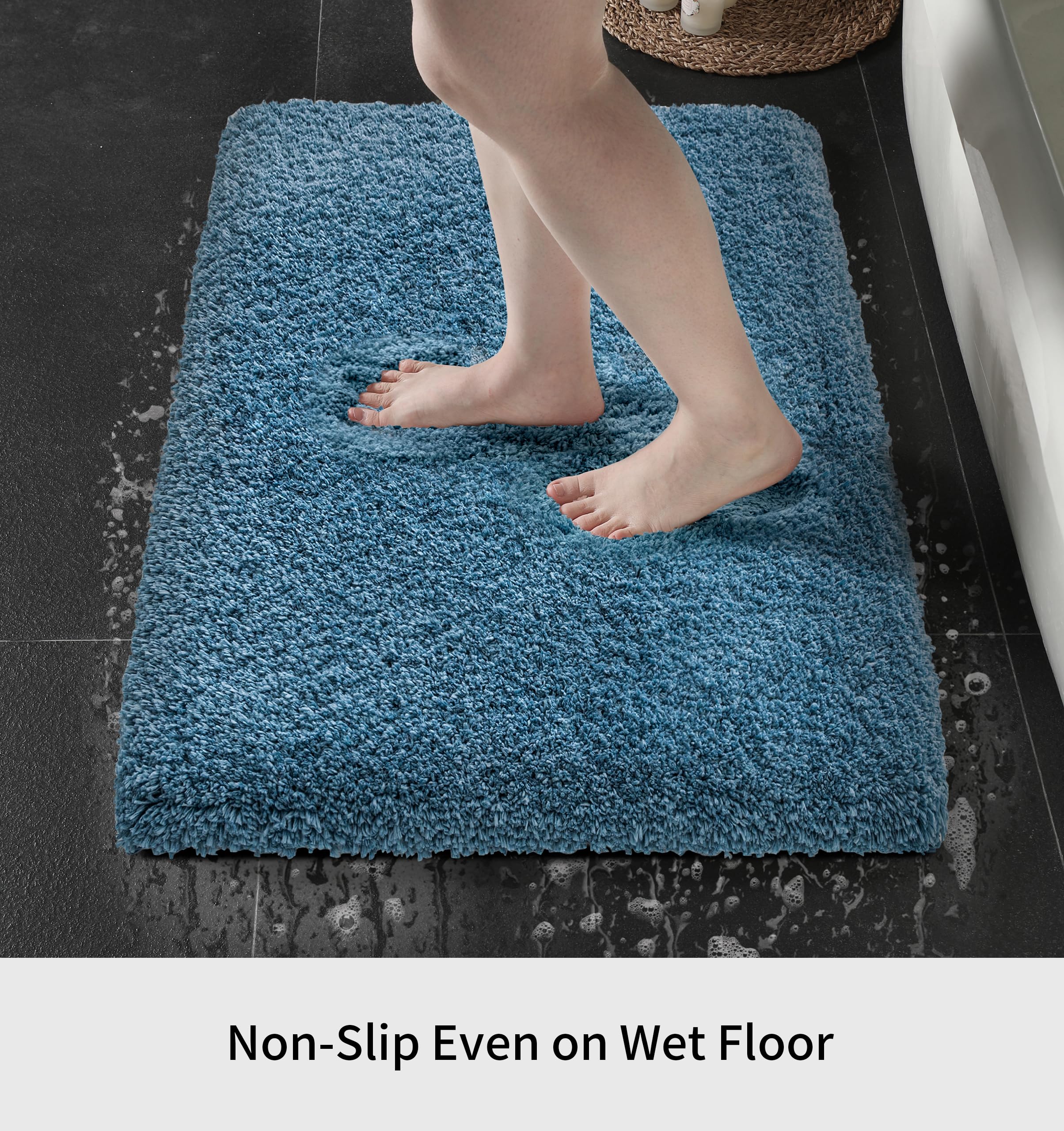 Disolla Blue Bathroom Rug 24X48 Non Slip Fluffy Bath Mat For Bathroom Floor Washable Plush Luxury Bath Rug For Tub Soft Shaggy B