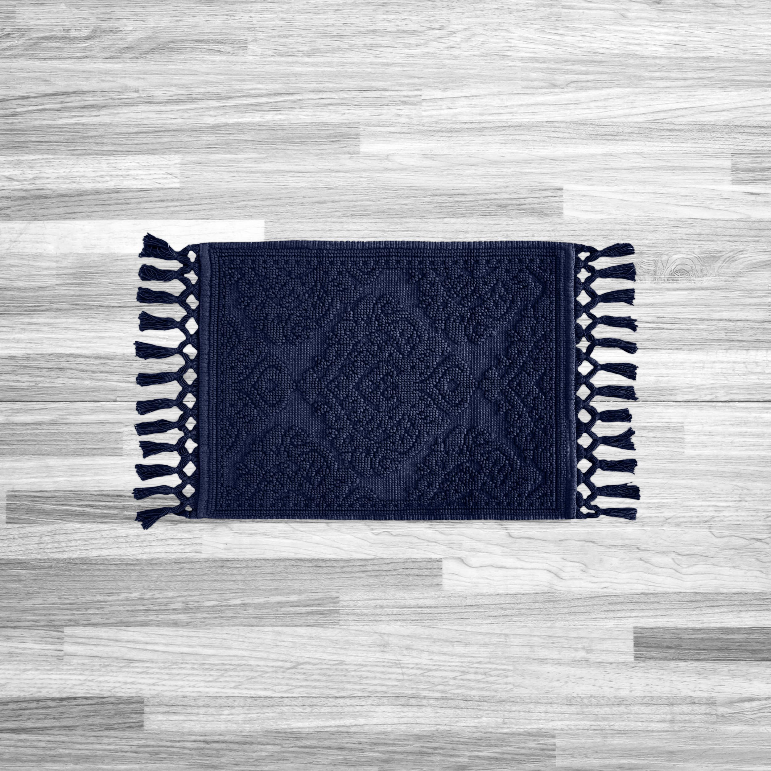 Jean Pierre - Ricardo Bath Mat, Woven Fringe Bathroom Rugs, 100% Cotton, Premium Bathroom Decor - Measures 17'' X 31'' - Indigo