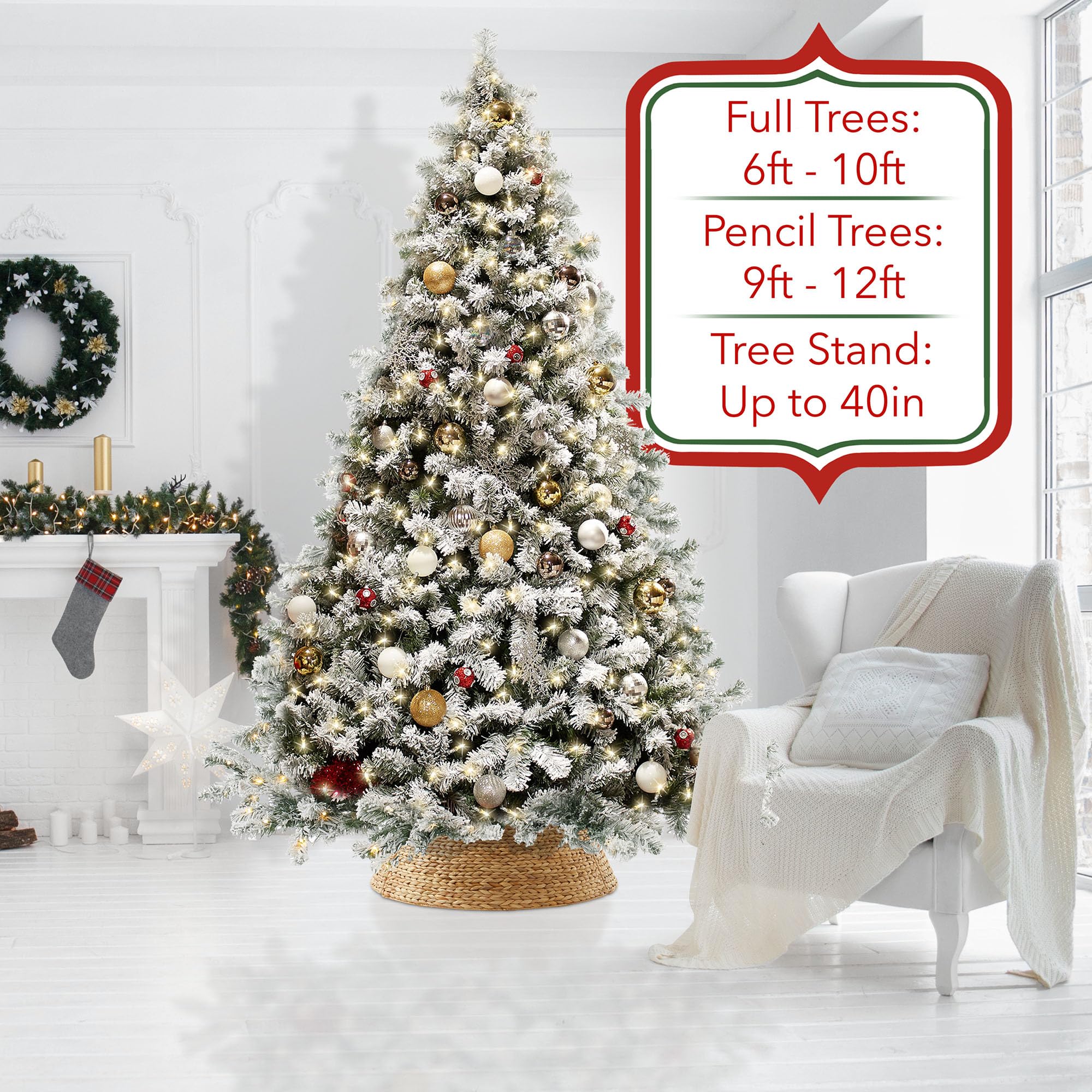 Casafield 42-Inch Christmas Tree Collar, Woven Water Hyacinth Tree Base Cover with Cord Cut Out, Natural