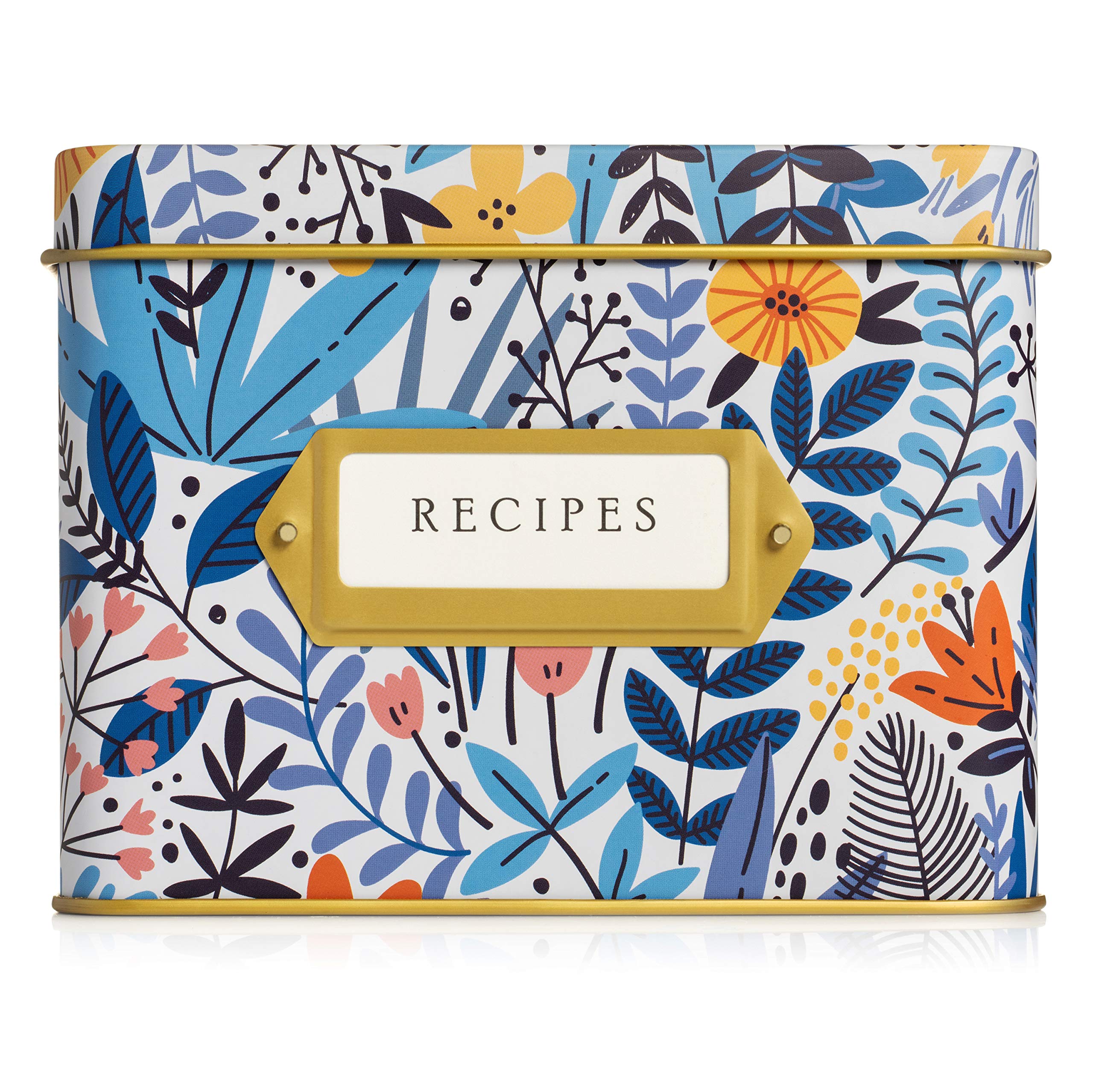 Jot & Mark Decorative Recipe Tin Box for Recipe cards, greeting card Holder  Holds Hundreds of 4A x 6A cards (Wildflower)