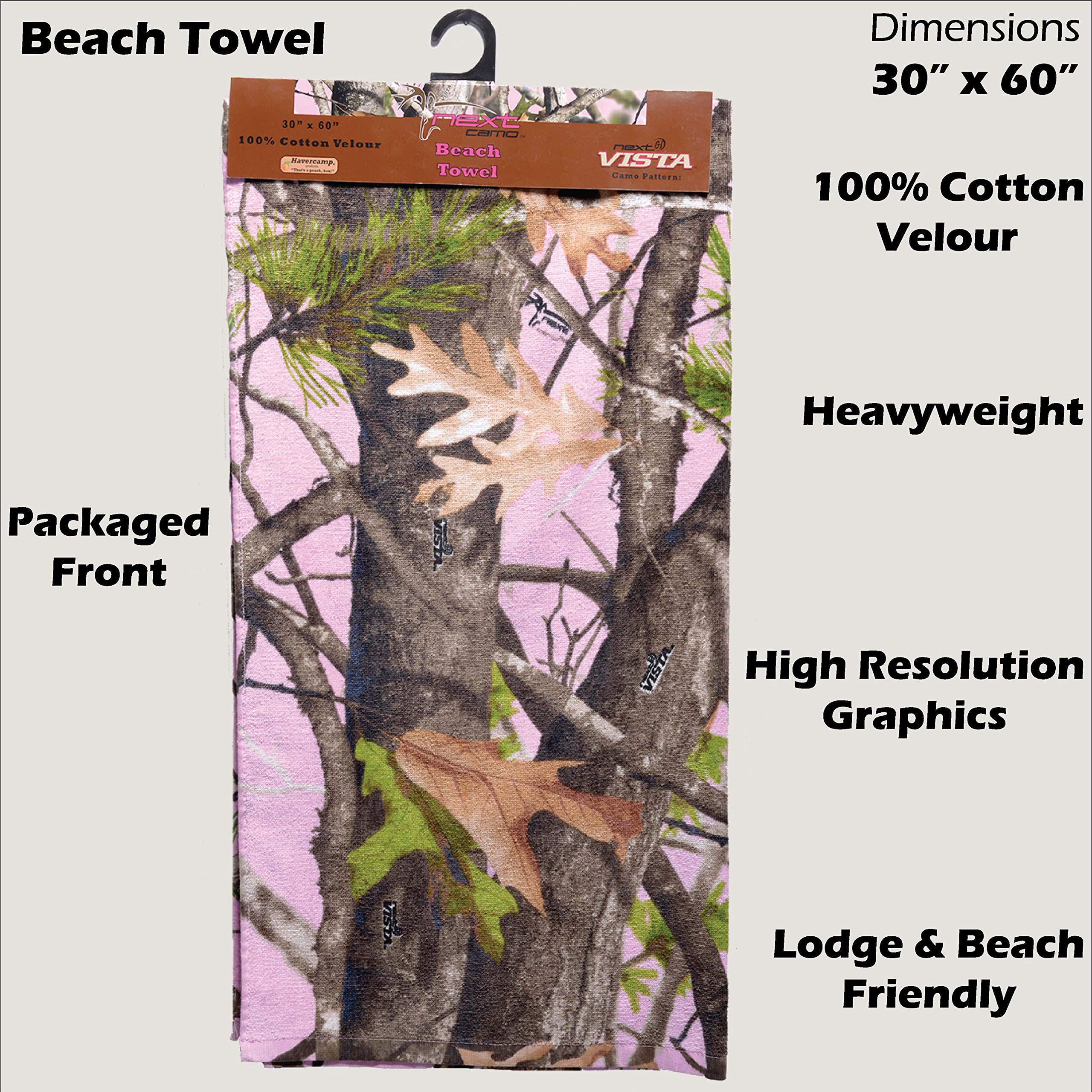 Havercamp Pink Camo Beach Towels, 30 X 60 Inches (2 Pk.)! High-Resolution Print Of The Next Camo Vista Pattern Great For Spring