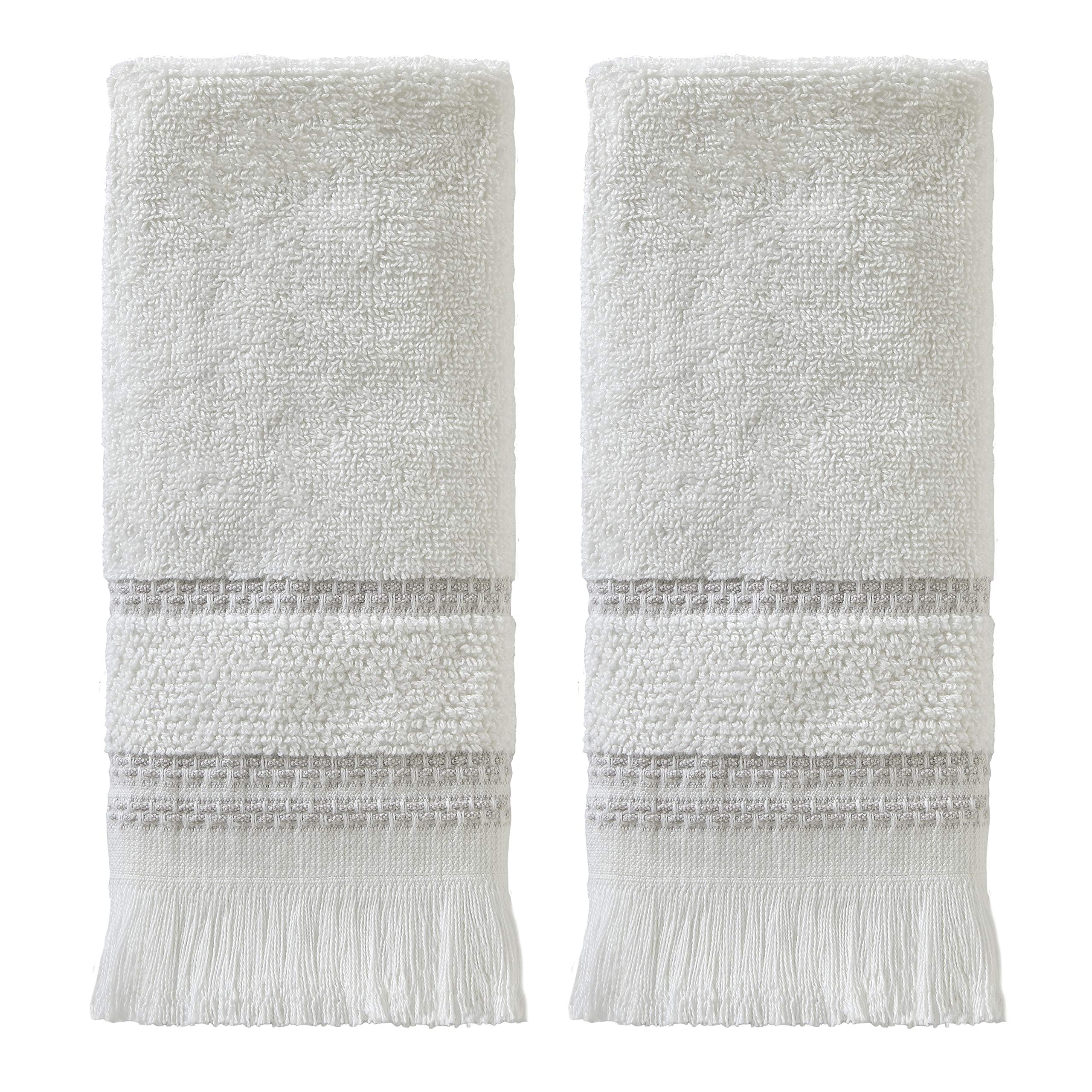 Skl Home Casual Fringe Fingertip Towel Set, 11'' X 18'', White, 2 Pack