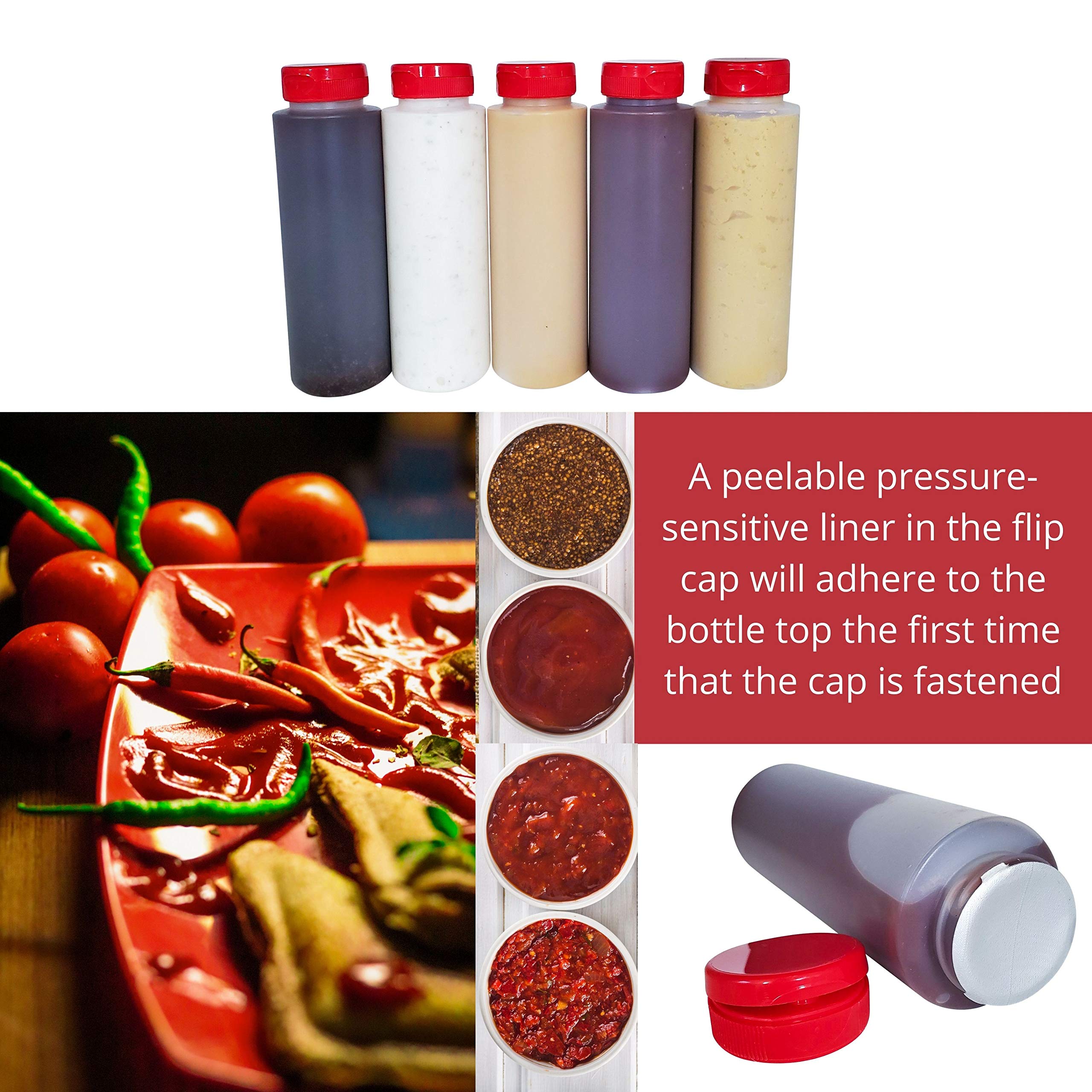Kelkaa 8Oz Hdpe Plastic Squeeze Bottles With Wide Mouth Opening, Red Flip Top Caps For Condiments And Any Thick Liquid Products,