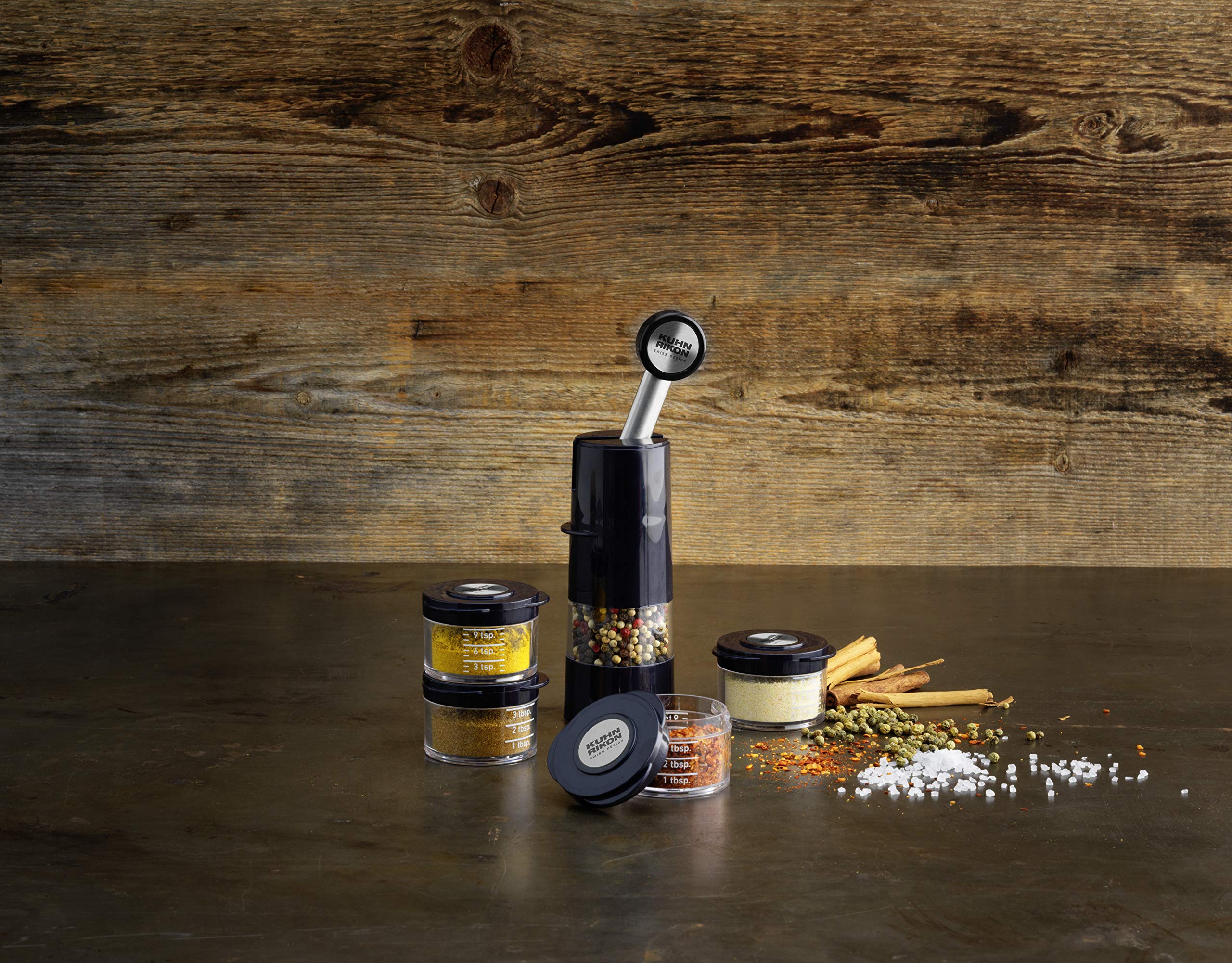 Kuhn Rikon Essential Spice Storage Jars, Set Of 4, 6.25 X 2.5 Inches, Clear/Black