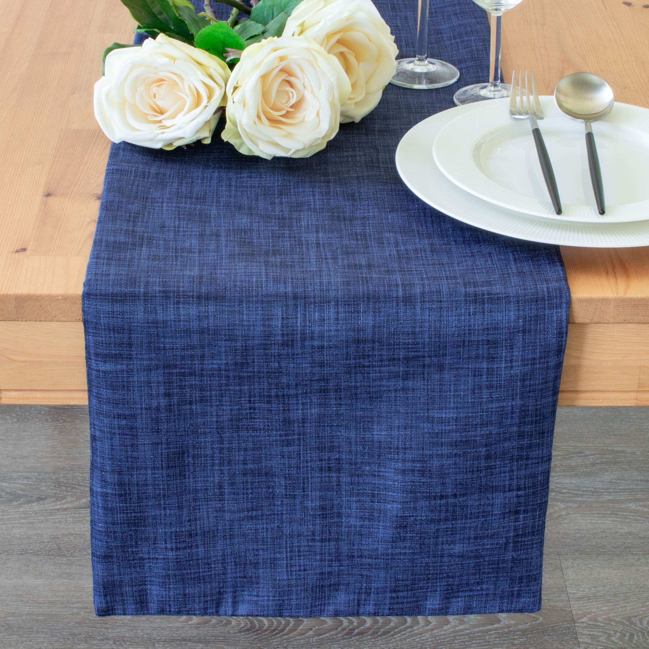 The White Petals Dark Blue Dresser Scarf Table Runners (13X36 Inch, Pack Of 1) Fabric Lined | Properly Finished, No Fray Edges |