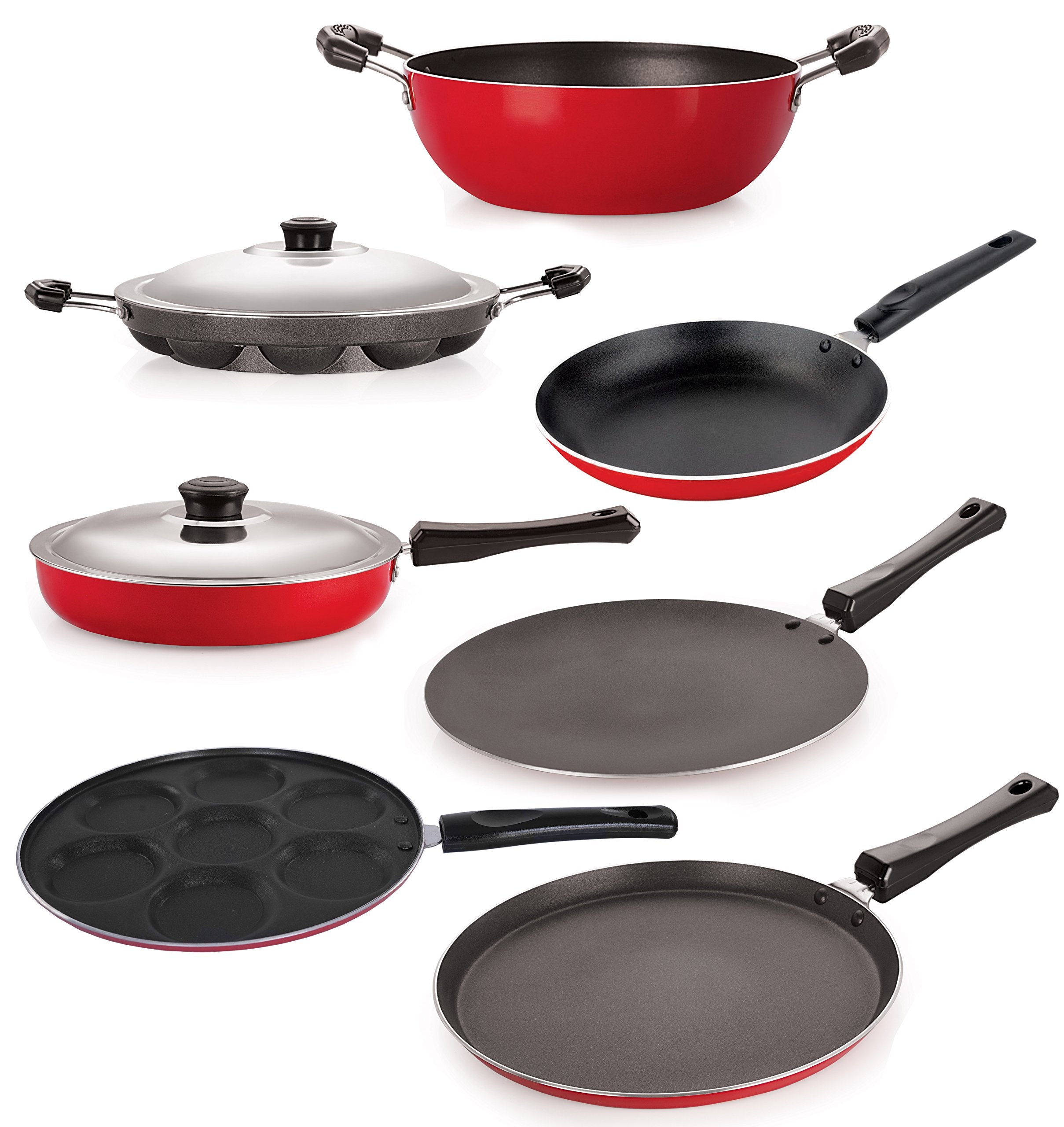 Nirlon 3 Layer NonStick Coated Kitchenware Combo Set Offer With Stainless Steel Lid, Bakelite Handle