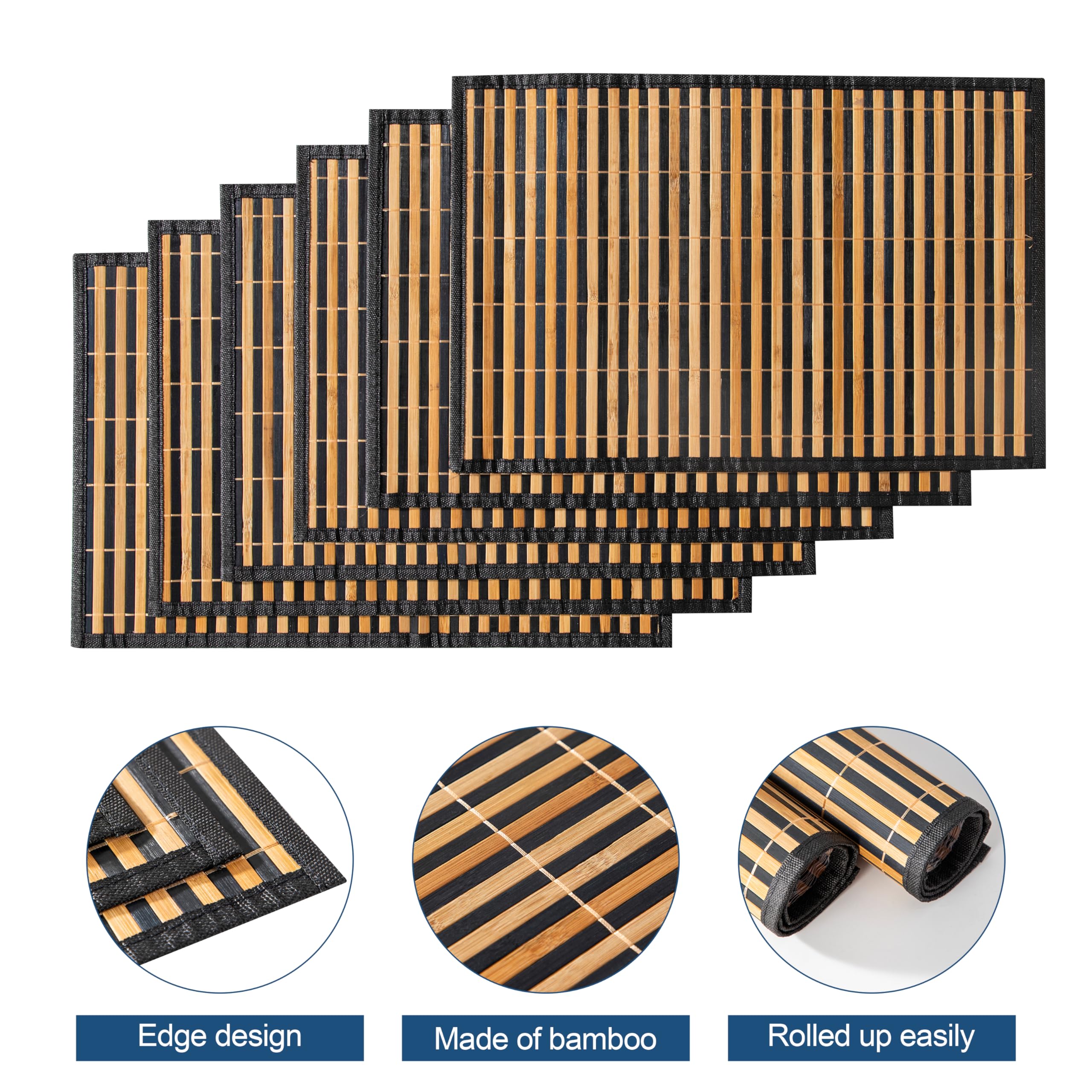 LOVEcASA Placemats Set of 6  Bamboo Table Mats Set with Non Slip Backing  18 A 12 Woven Placemat  Washable Heat-Resistant Place Mats for Kitchen and Dining Room