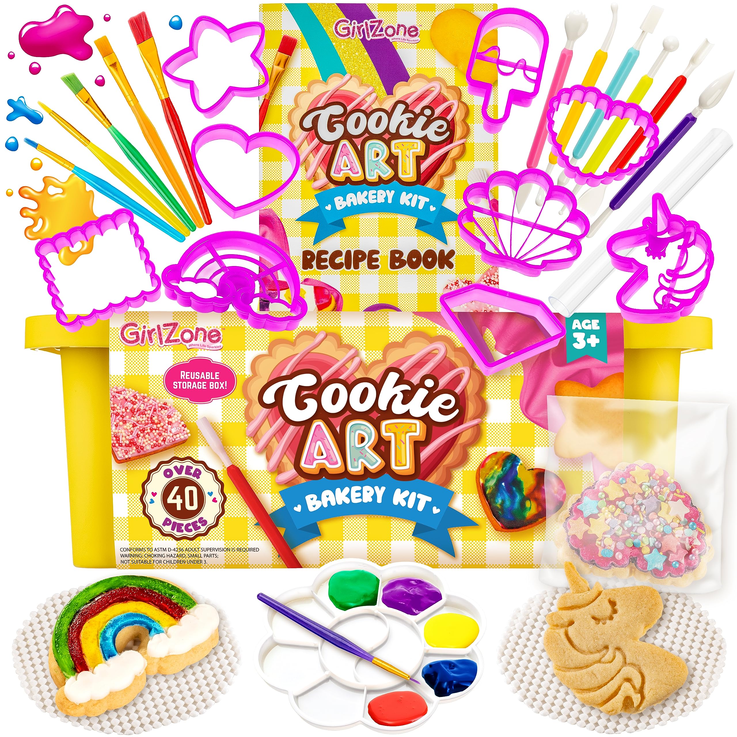 Girlzone Cookie Art Bakery Kit, Decorate Cookies Using Sugar Cookie Decorating Supplies With Stencils, Brushes And Cutters, Fun