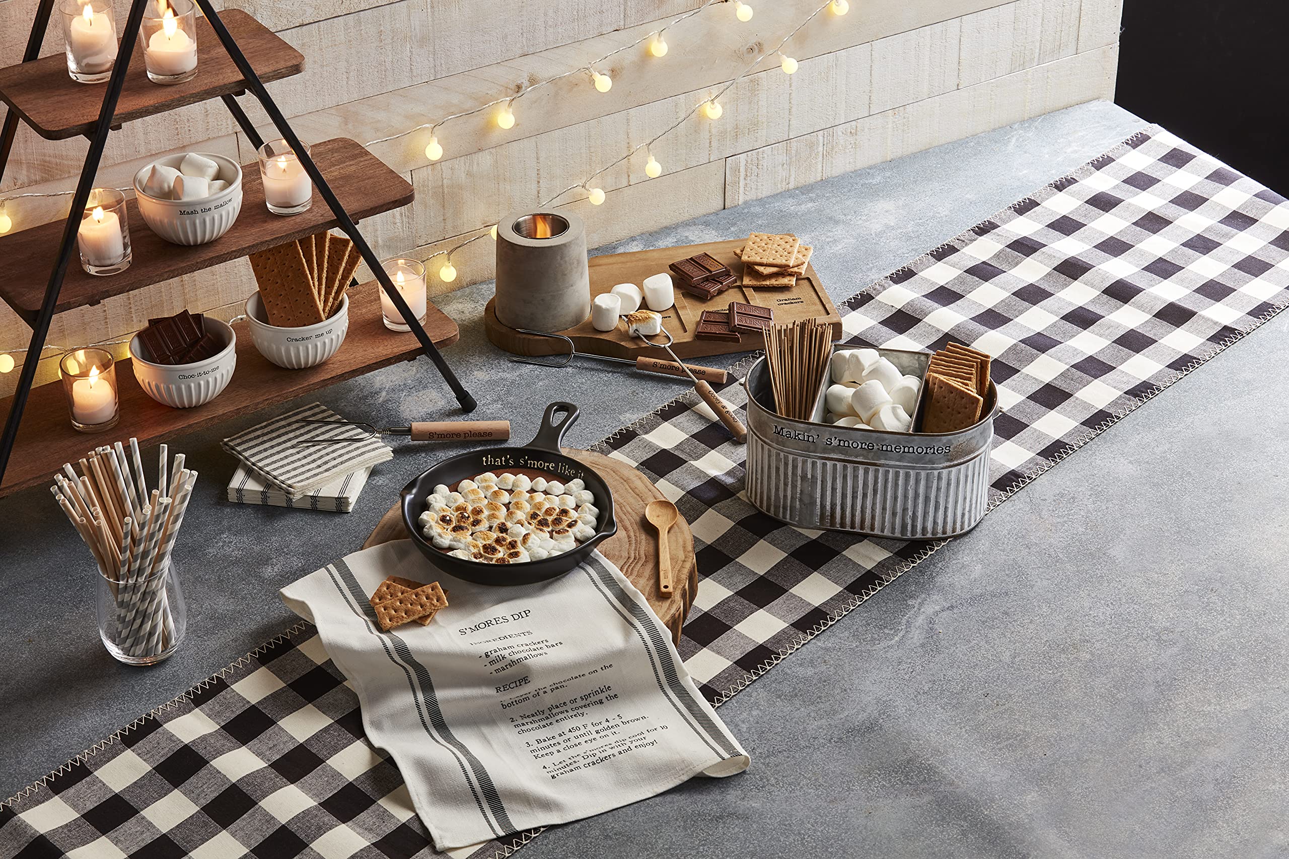 Mud Pie, Black, S'More Set, 11.75'' X 8'' | Spoon 5.5'' 26'' X 16.5'', Skillet 11 3/4'' X 8'' | Towel 26'' X 16 1/2''