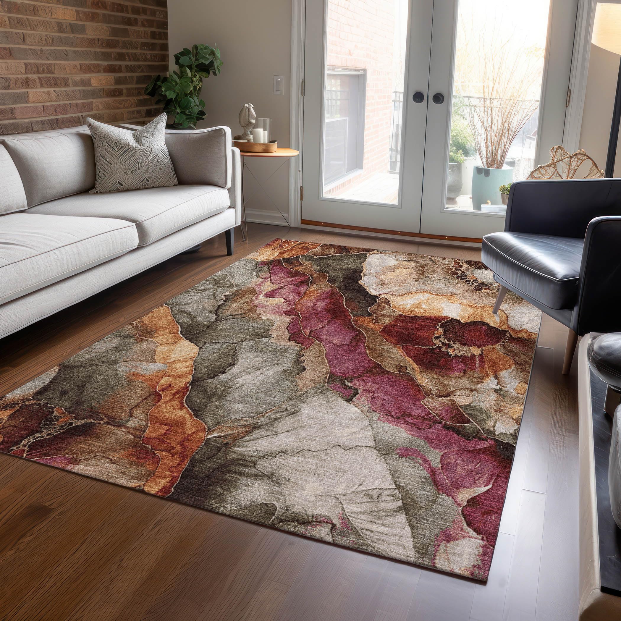 Machine Washable Indoor/Outdoor Chantille Khaki 8 x 10 Rug