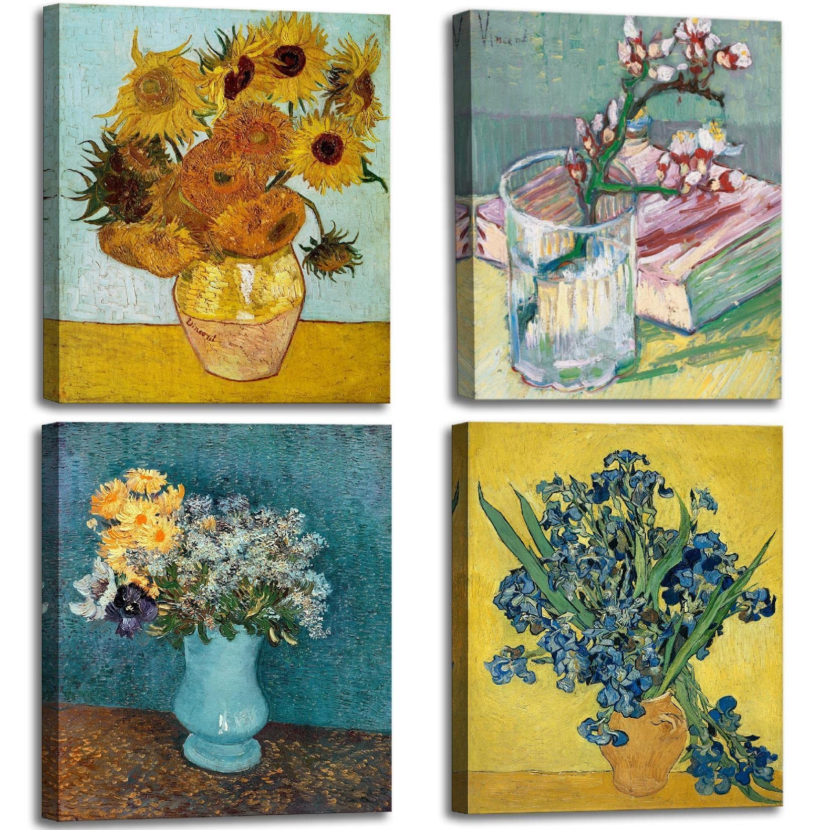 Dgbtcart Sunflowers Irises Flower Vase By Vincent Van Gogh Canvas Wall Art, Classic Paintings Reproduction Prints Floral Artwork