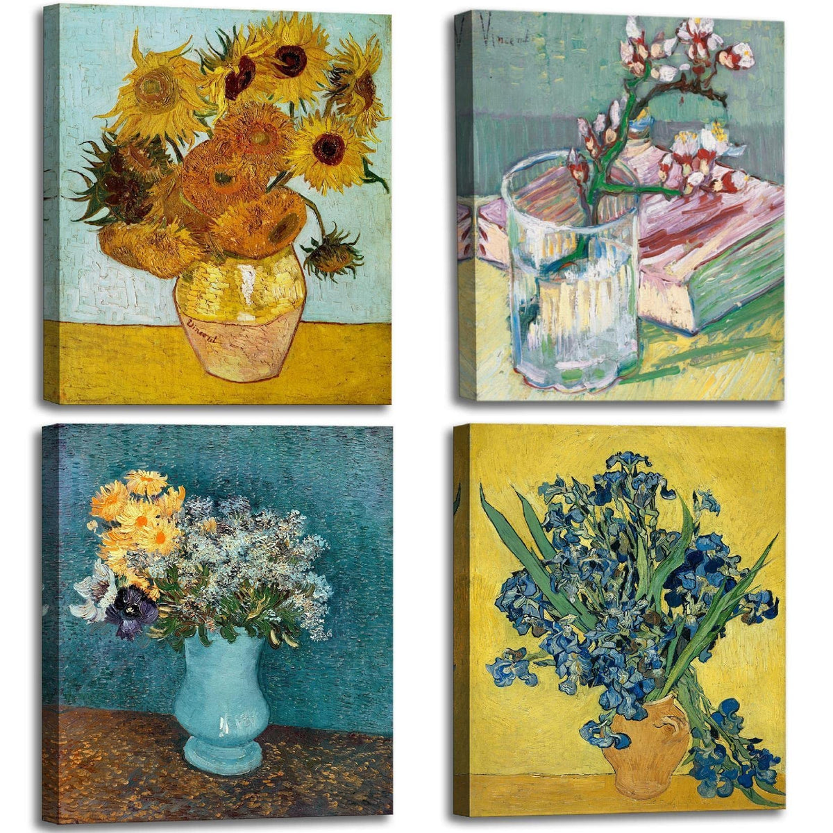 Dgbtcart Sunflowers Irises Flower Vase By Vincent Van Gogh Canvas Wall Art, Classic Paintings Reproduction Prints Floral Artwork