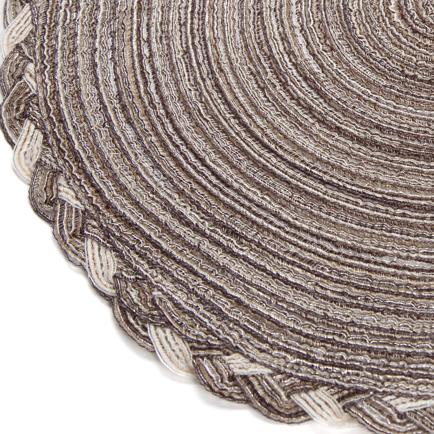 Shacos Round Placemats Set Of 4 Braided Glitter Round Table Placemats 15 Inch For Wedding Holiday Party (Multicolor-Light Coffee