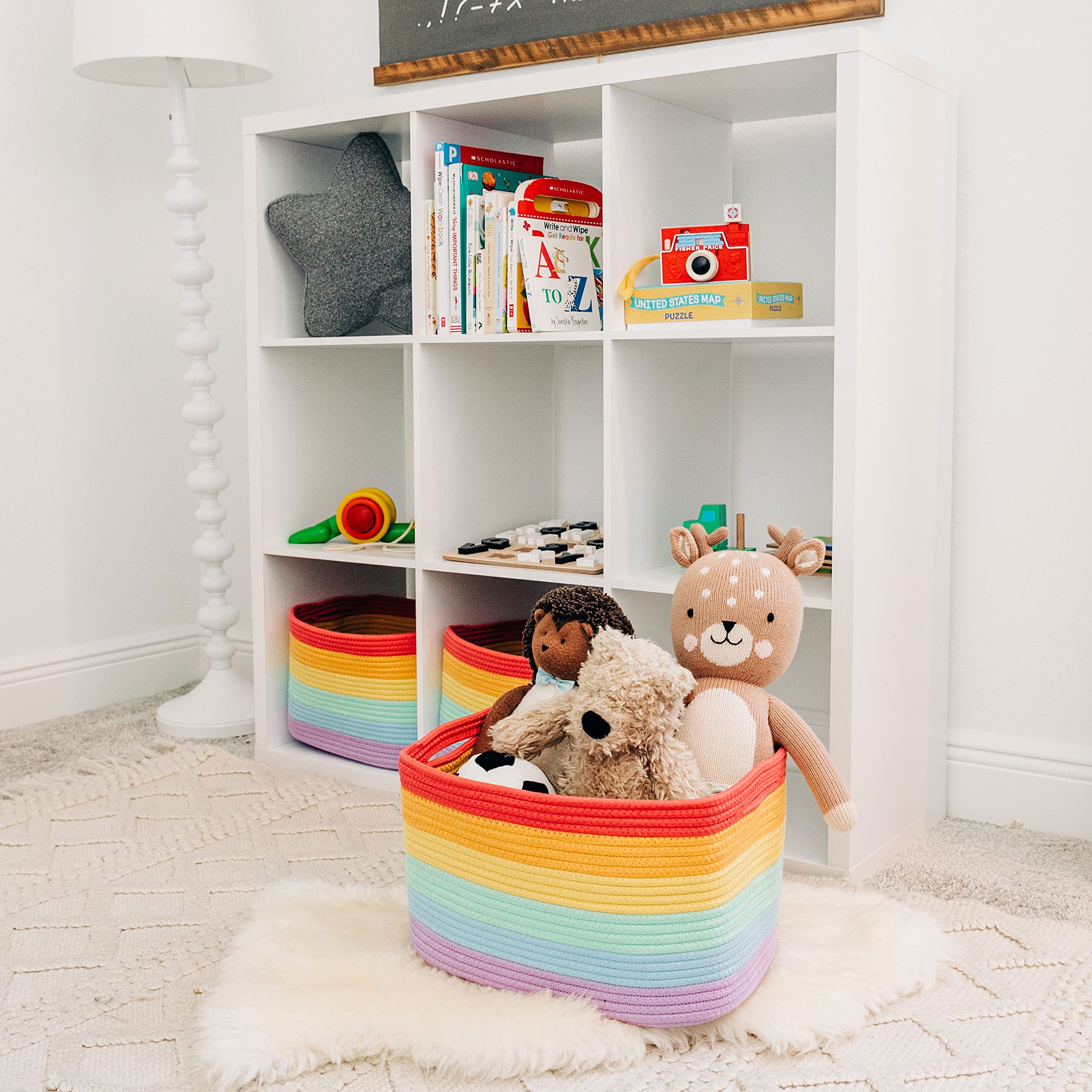 Organihaus Rope Rainbow Storage Baskets For Shelves, Rainbow Baskets For Classroom, Baby Basket For Nursery Storage, Rainbow Sto