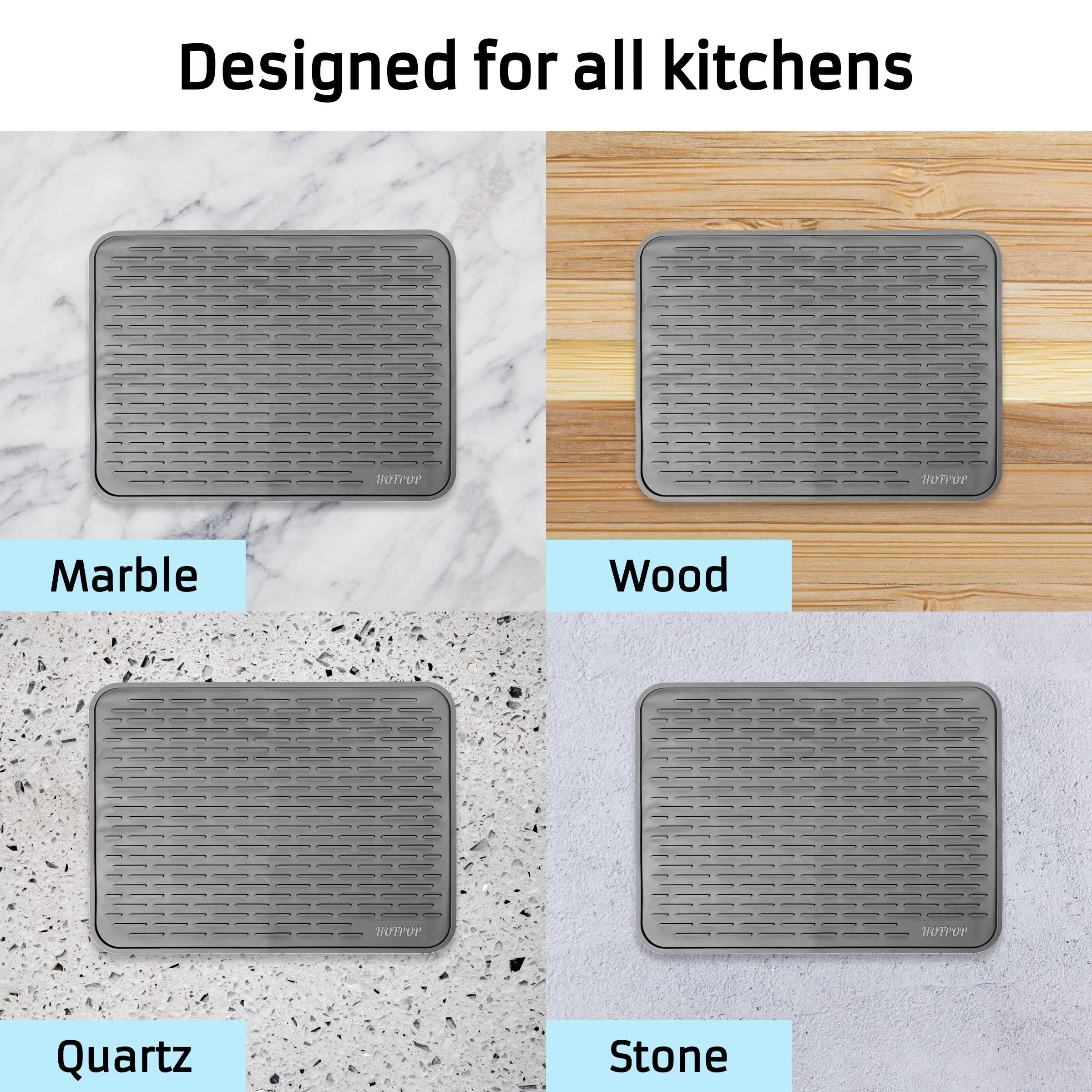 Hotpop Xxl 24X18 Inches Gray Silicone Dish Drying Mat & Large Trivet - Dishwasher Safe, Heat Resistant, Eco-Friendly - Ideal Dri