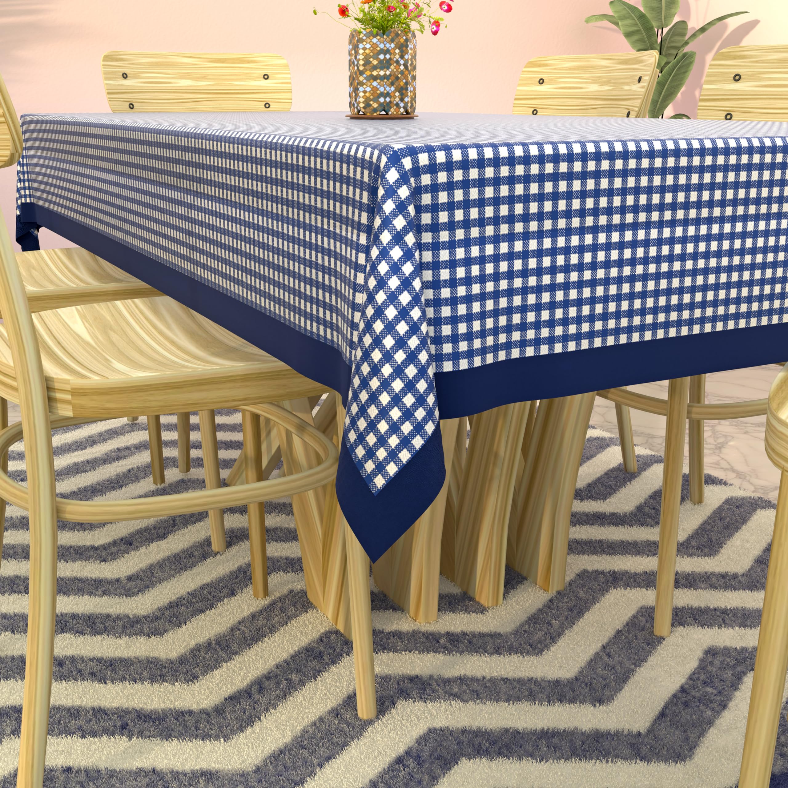 Kuber Industries Checkered Design Cotton 6 Seater Dining Table Cover 60''X90'' (Blue) - Ctktc040133