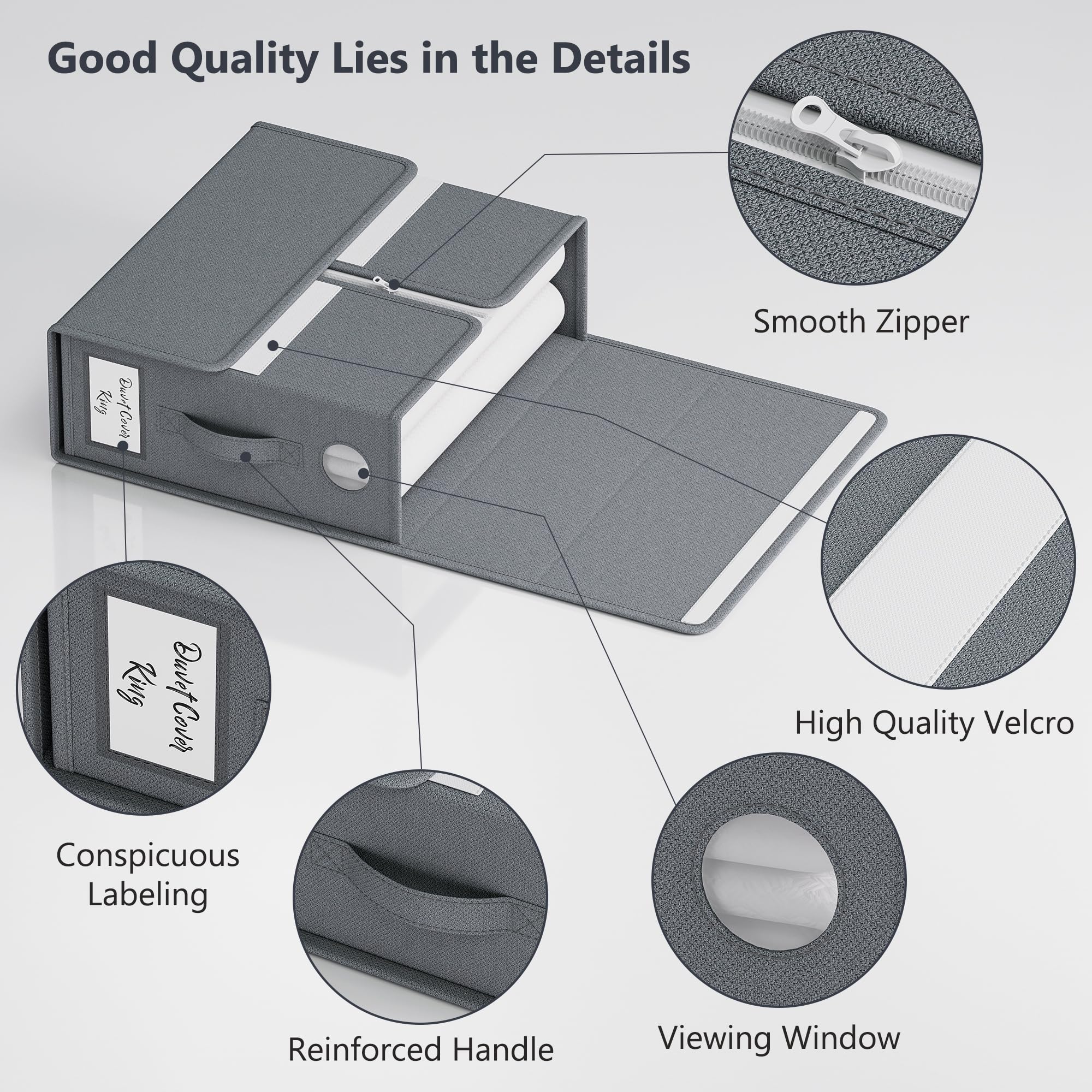 TRZZ Sheet Organizers and Storage, 2-Pack, Queen/King Size (Grey), Sheet Organizer, Foldable Fabric Storage Bins for Bed Sheets,