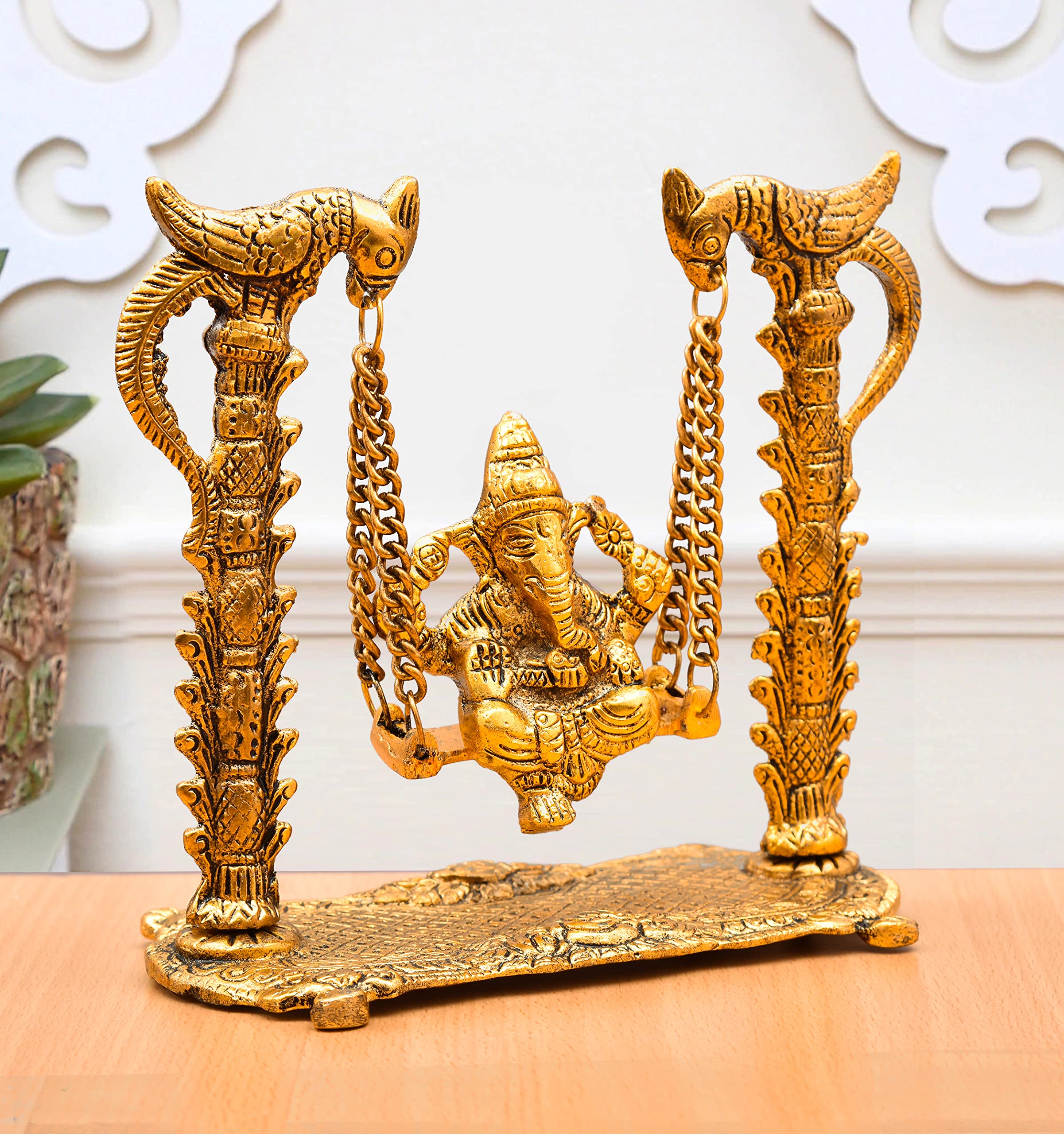 Nirmal Handicraft Gold Plated Metal Handicraft Hindu God Ganesh Ji Bhagwan Idol Swing Jhula Ganesha Murti On Jhoola Home Decor S