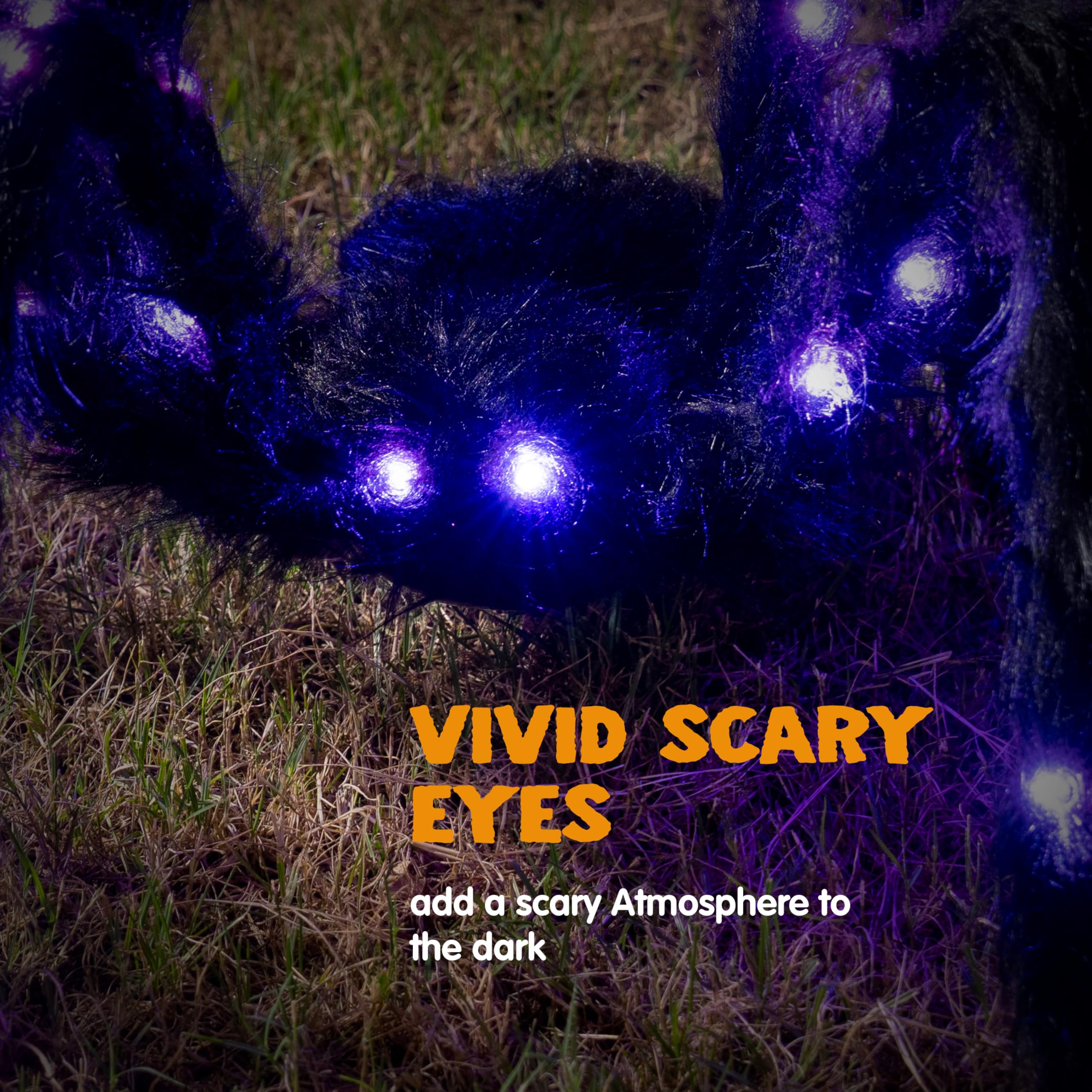 JOYIN Halloween Outdoor Decorations Light-Up Giant Spider, 5 Ft Large Black Hairy Spider with Purple LED for Yard Lawn Garden Ha
