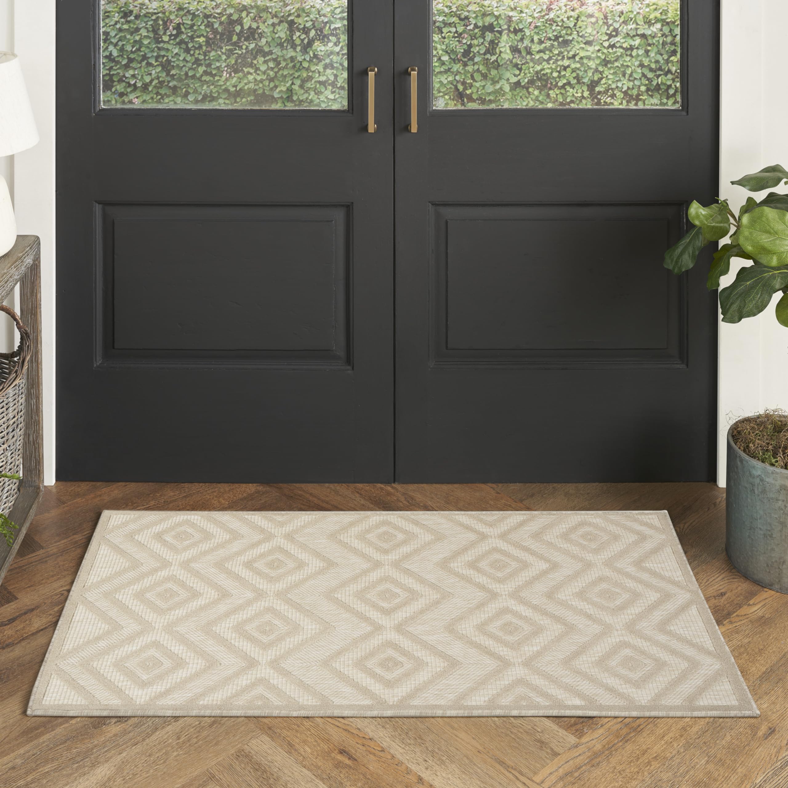 Nourison Versatile Modern Indoor/Outdoor Cream 2 x 4 Area Rug, Easy Clean, Non Shedding, Bed Room, Living Room, Dining Room, B