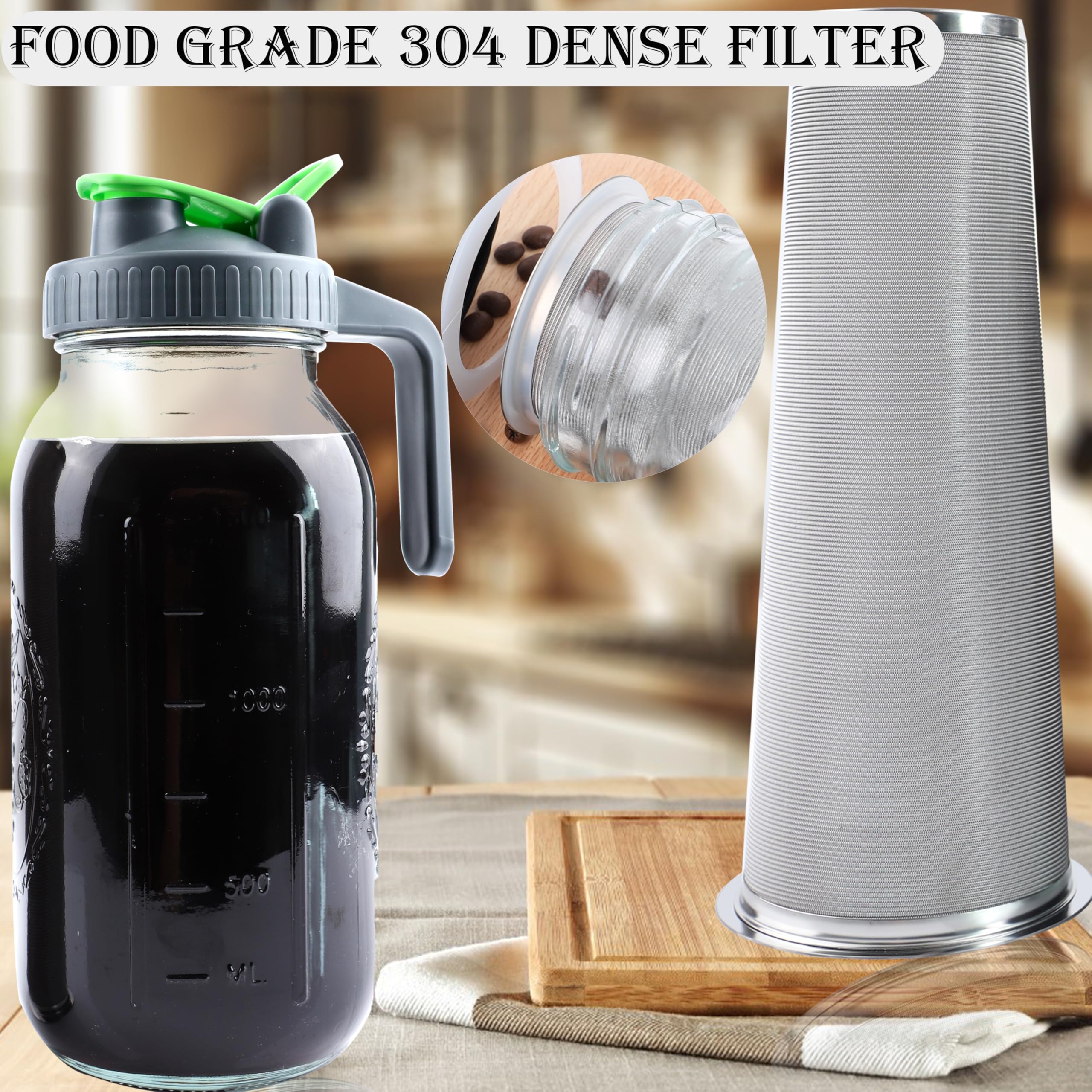 Cold Brew Coffee Maker 64 Oz Mason Jar Iced Tea Pitcher With Strainer 2 Set Half Gallon Glass Pitcher With Spout Lid 2 Quar Wate