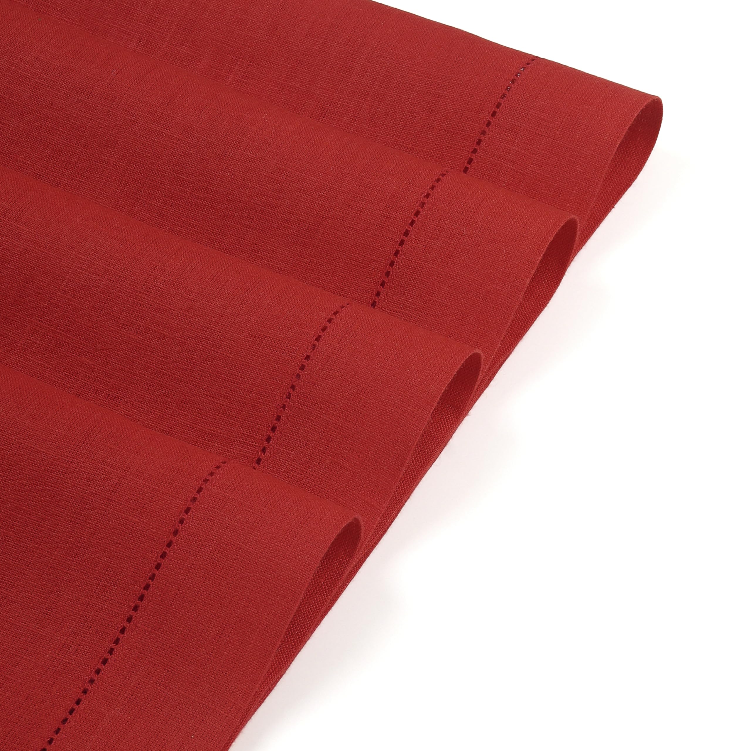 D'Moksha Homes Linen Placemats Set Of 8-100% Pure Linen Bright Red Placemats 14 X 19 Inch - Classic Hemstitch, Washable Bright R