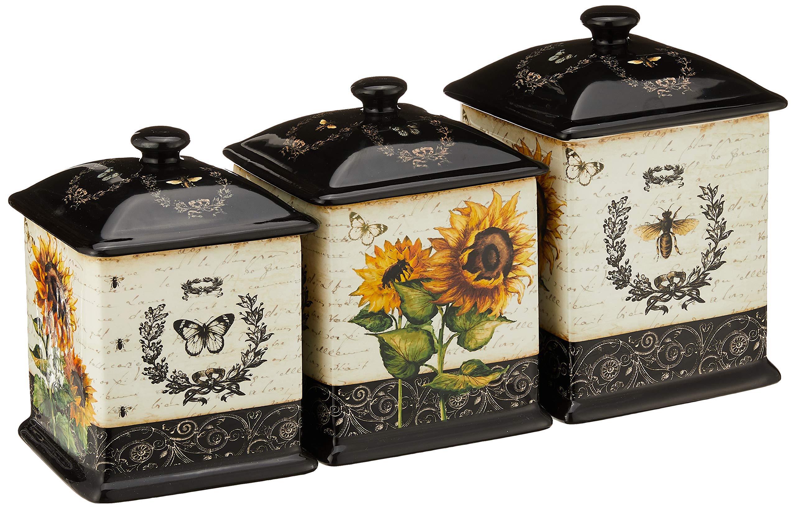 Certified International 3 Piece French Sunflowers Canister Set, 56 Oz/60 Oz/96 Oz, Multicolored