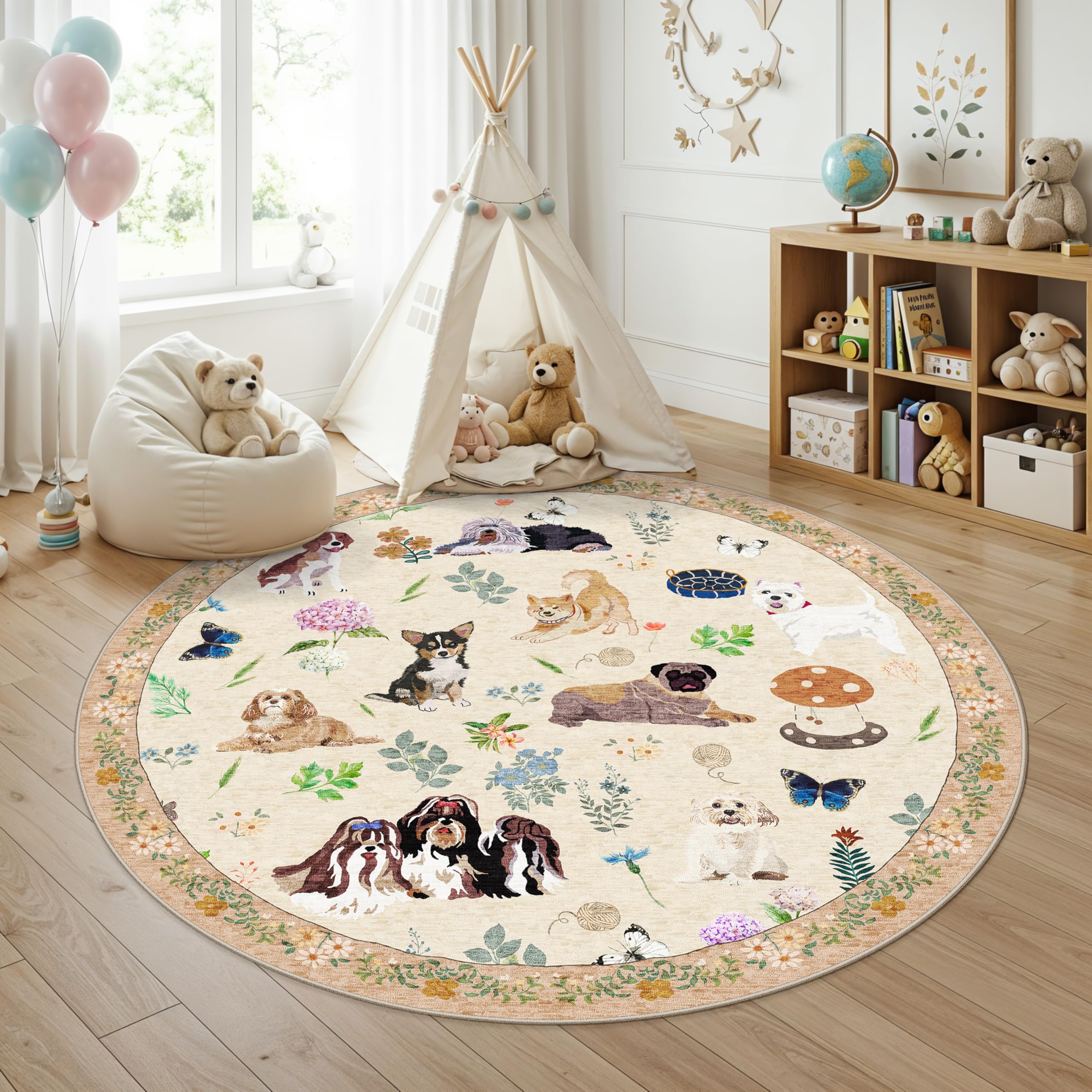 Washable 6ft Round Rugs for Bedroom - 6x6 Feet Circle Area Rugs for Living Room Nursery Non-Slip Stain Resistant Ultra Soft Carp